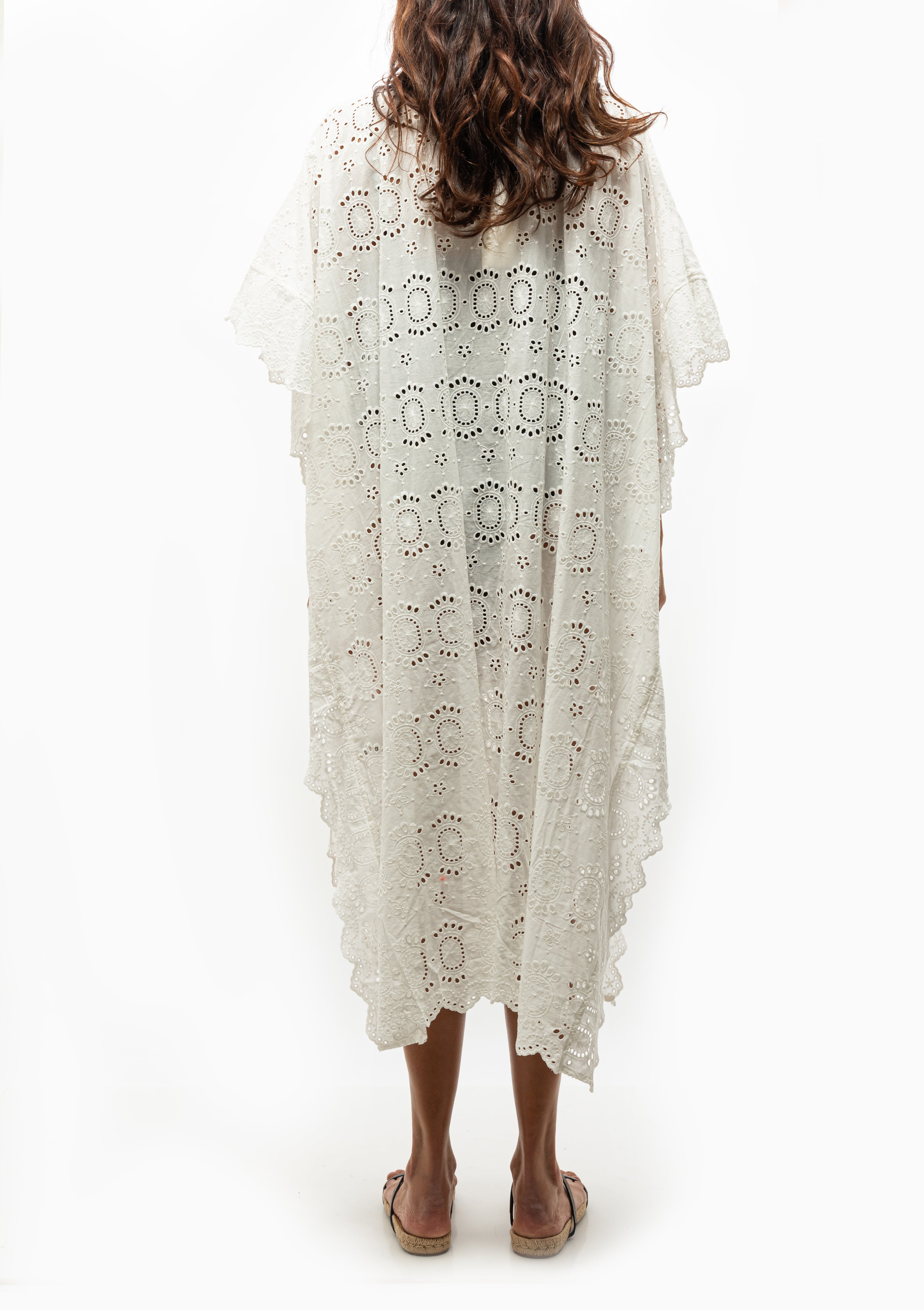 Natalie Martin Paulina Embroidery Salt Kaftan with delicate detailing, available at Diani Boutique.
