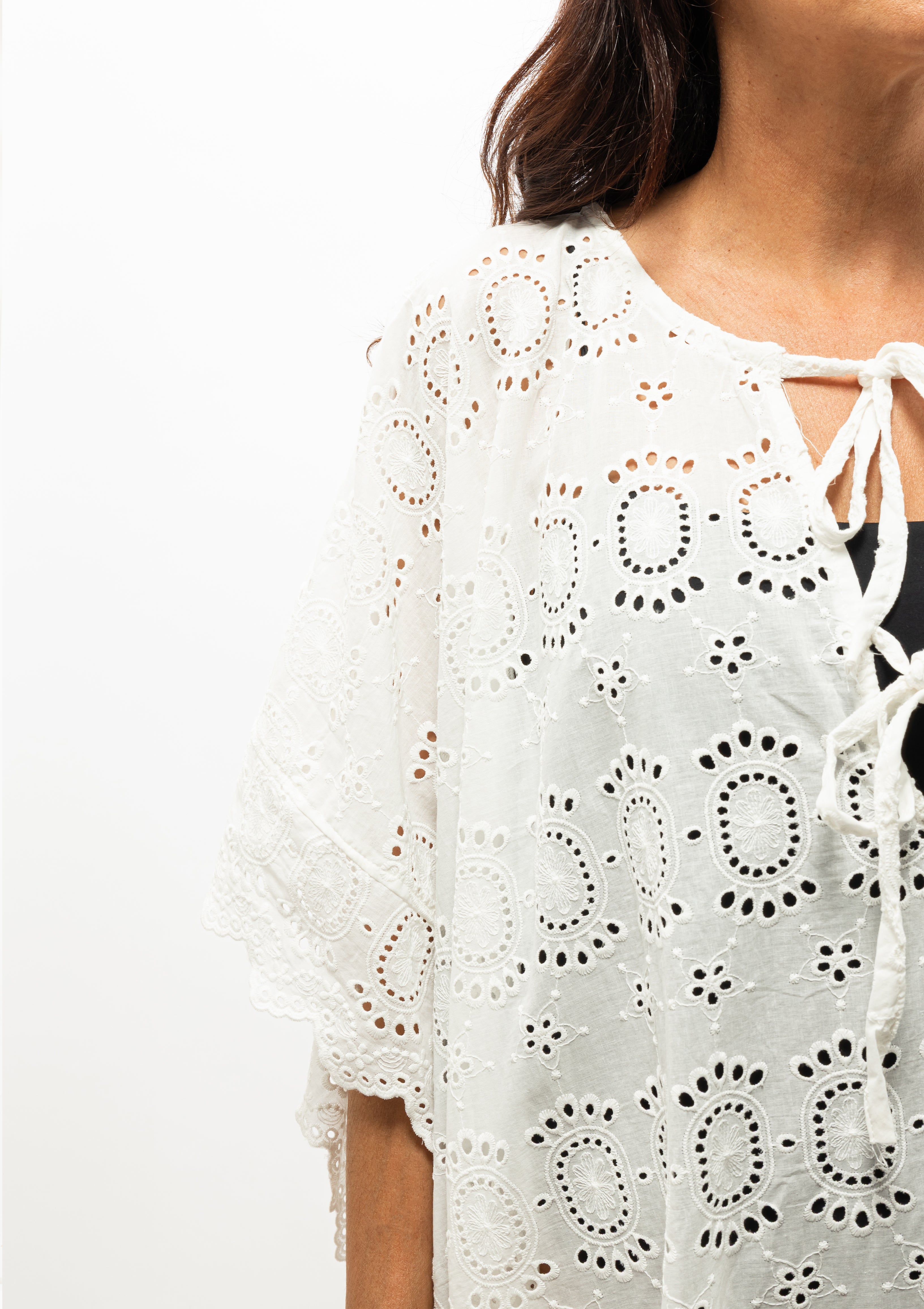 Natalie Martin Paulina Embroidery Salt Kaftan with delicate detailing, available at Diani Boutique.