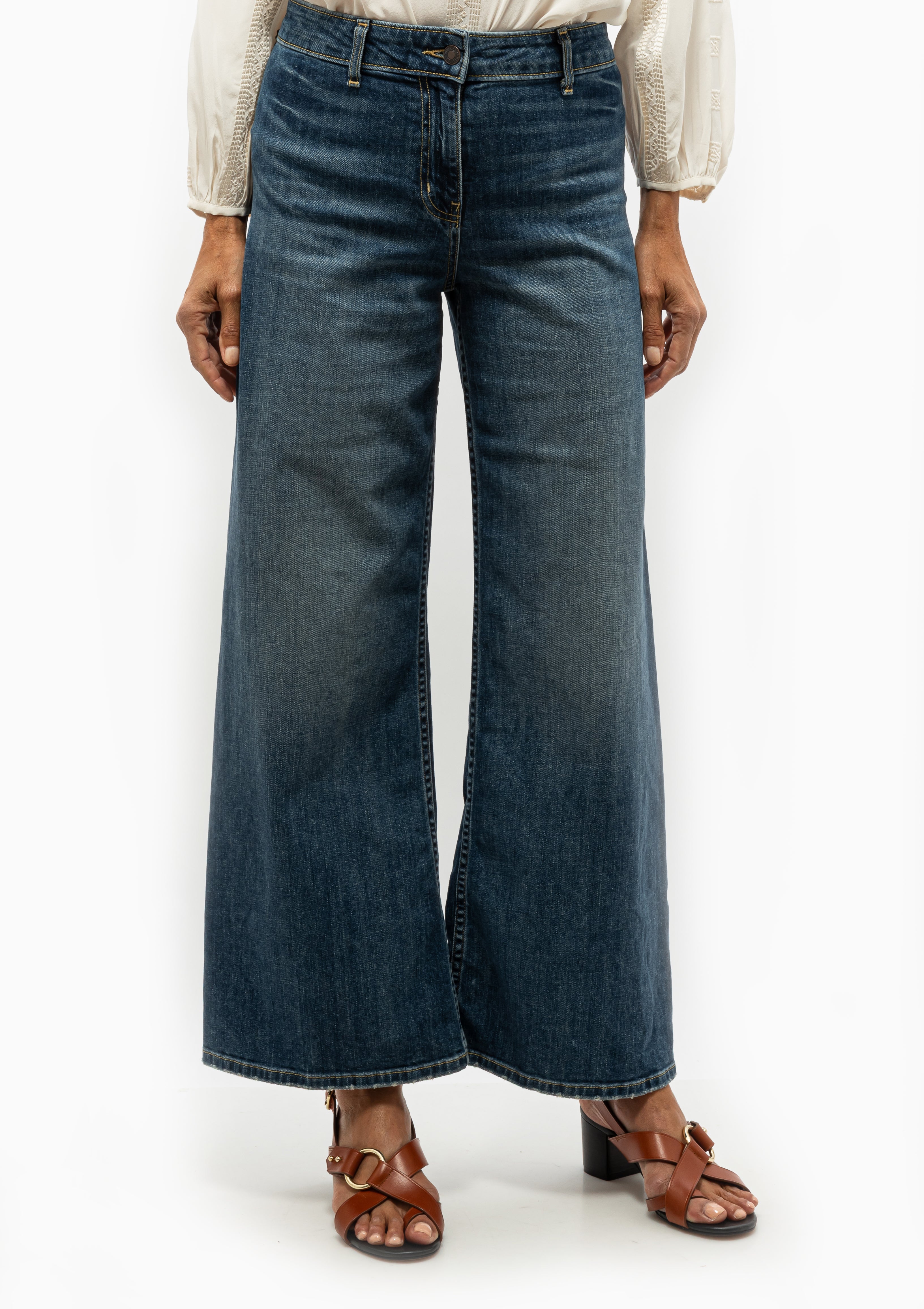 Megan Jean by Nili Lotan — mid-rise cropped wide-leg in Japanese stretch denim, available at Diani Boutique.