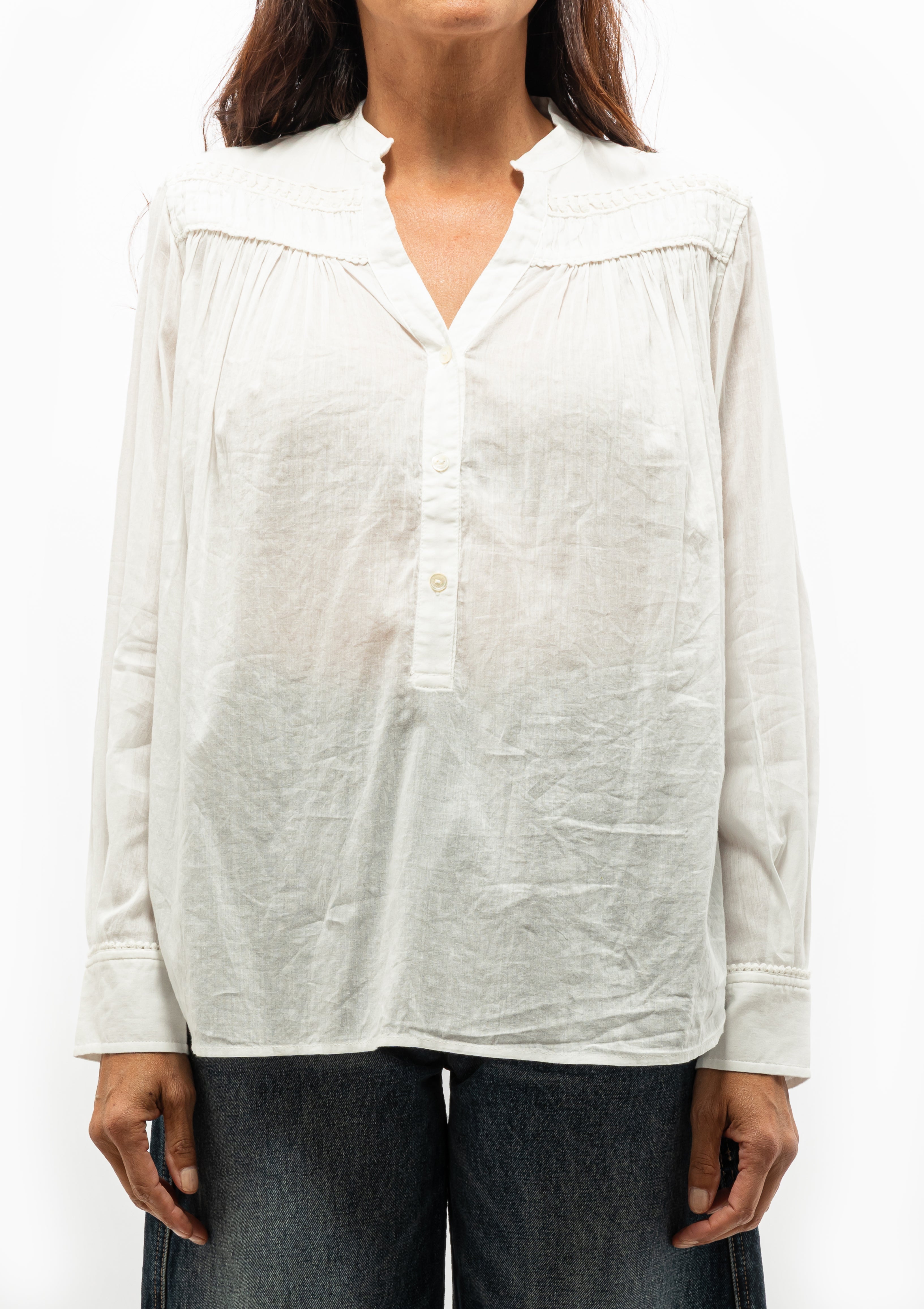 Nili Lotan's Clarys Top in Ivory. Relaxed pullover blouse in Indian cotton voile. Available at Diani Boutique.