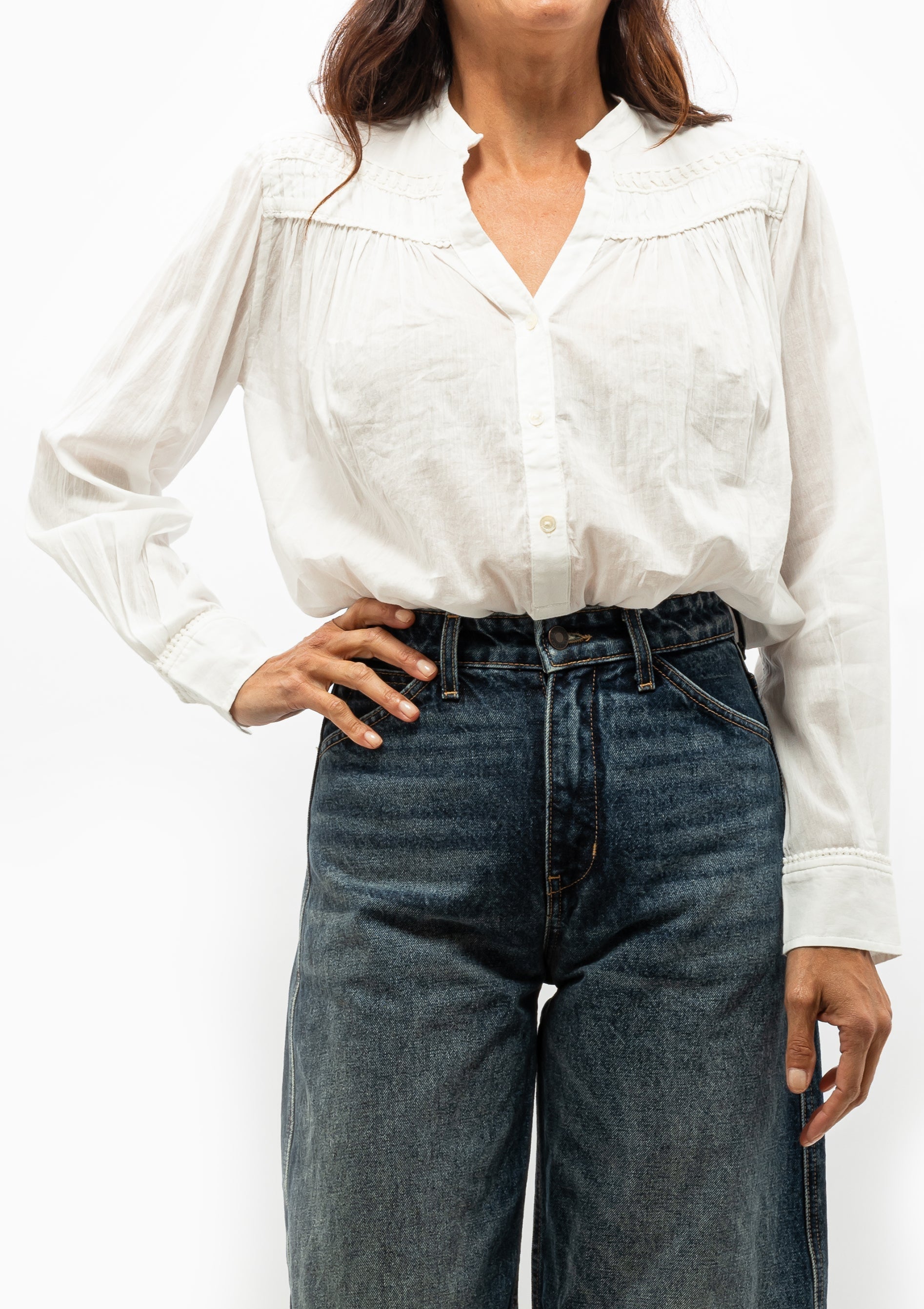 Nili Lotan's Clarys Top in Ivory. Relaxed pullover blouse in Indian cotton voile. Available at Diani Boutique.
