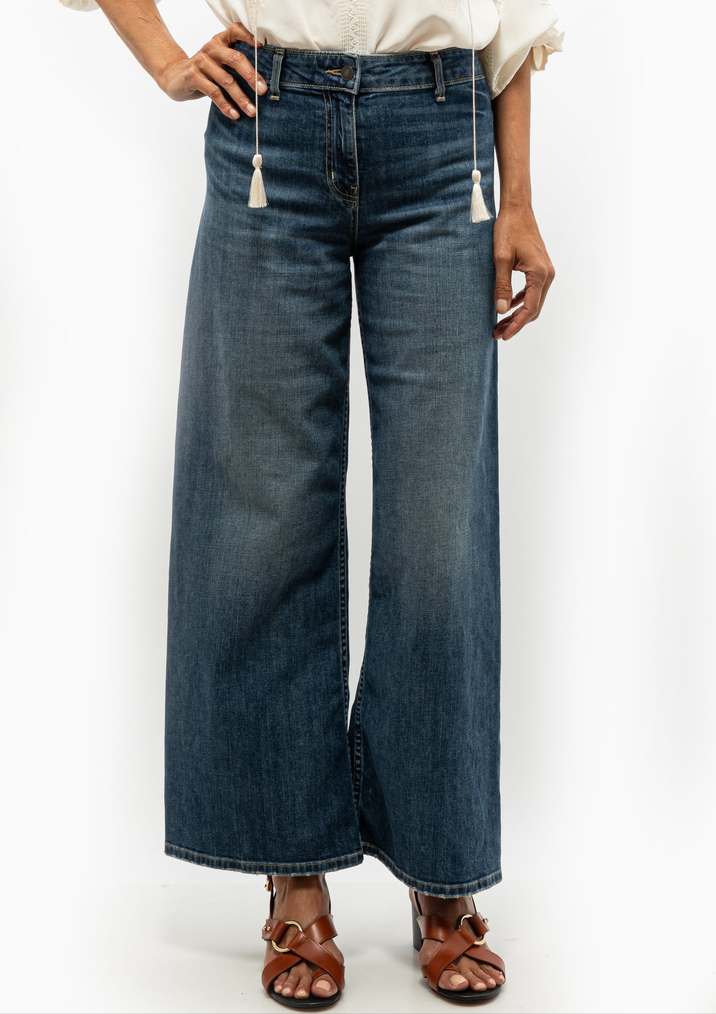 Megan Jean by Nili Lotan — mid-rise cropped wide-leg in Japanese stretch denim, available at Diani Boutique.
