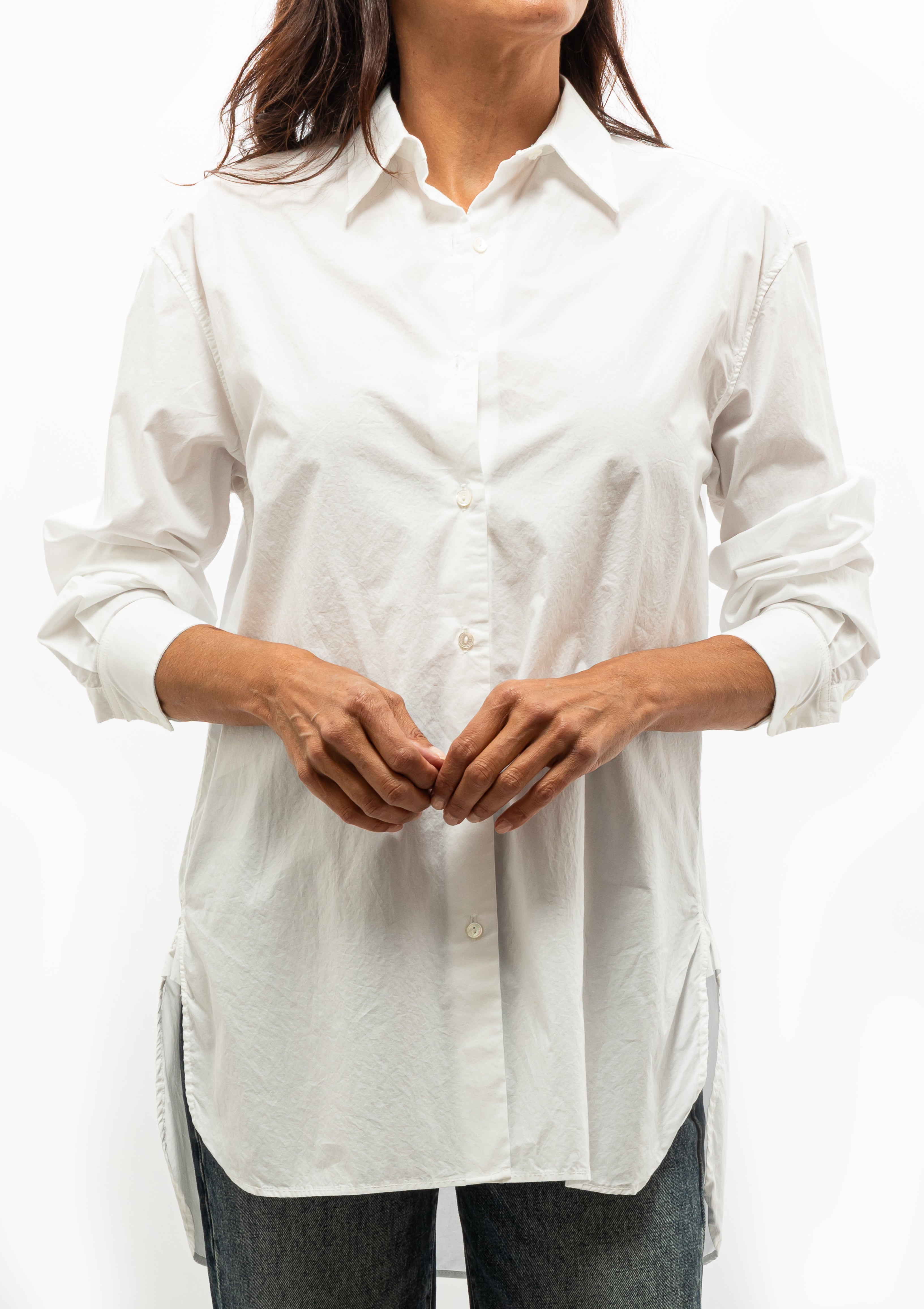 Nili Lotan Yorke Shirt in crisp white cotton — available at Diani Boutique.