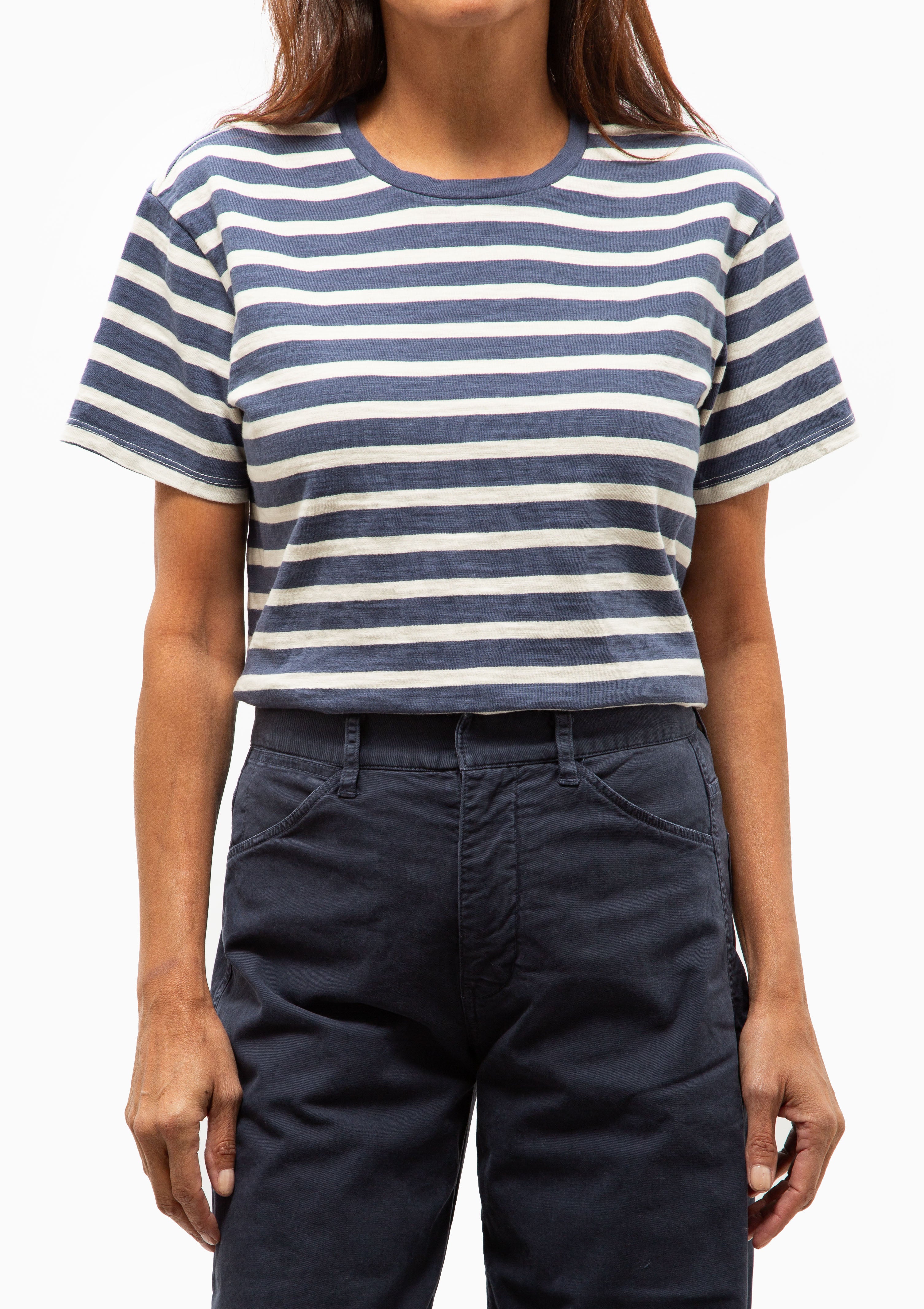 Brady Tee | French Blue/Off White Stripe