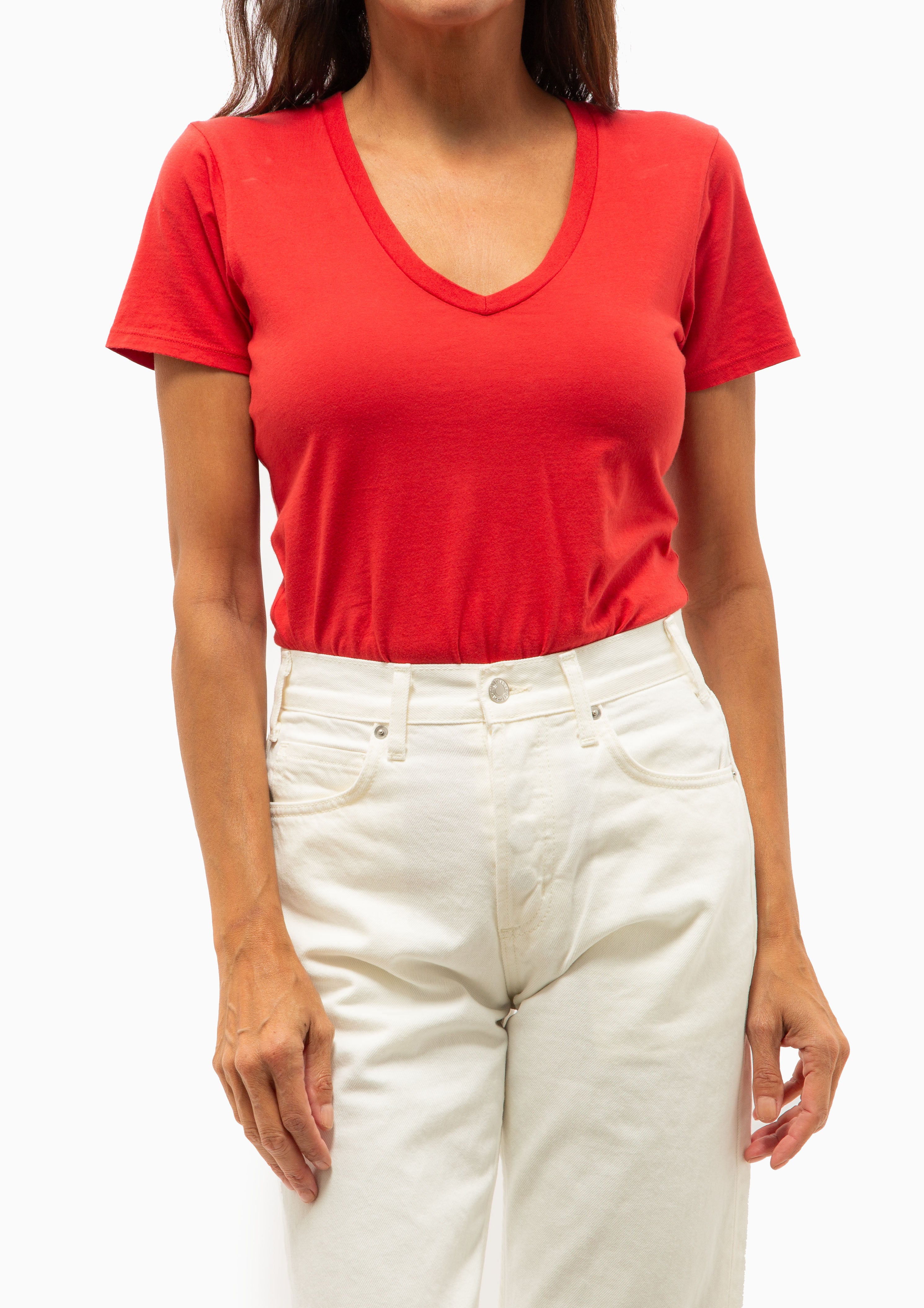 Carol V-Neck Tee | Washed Red