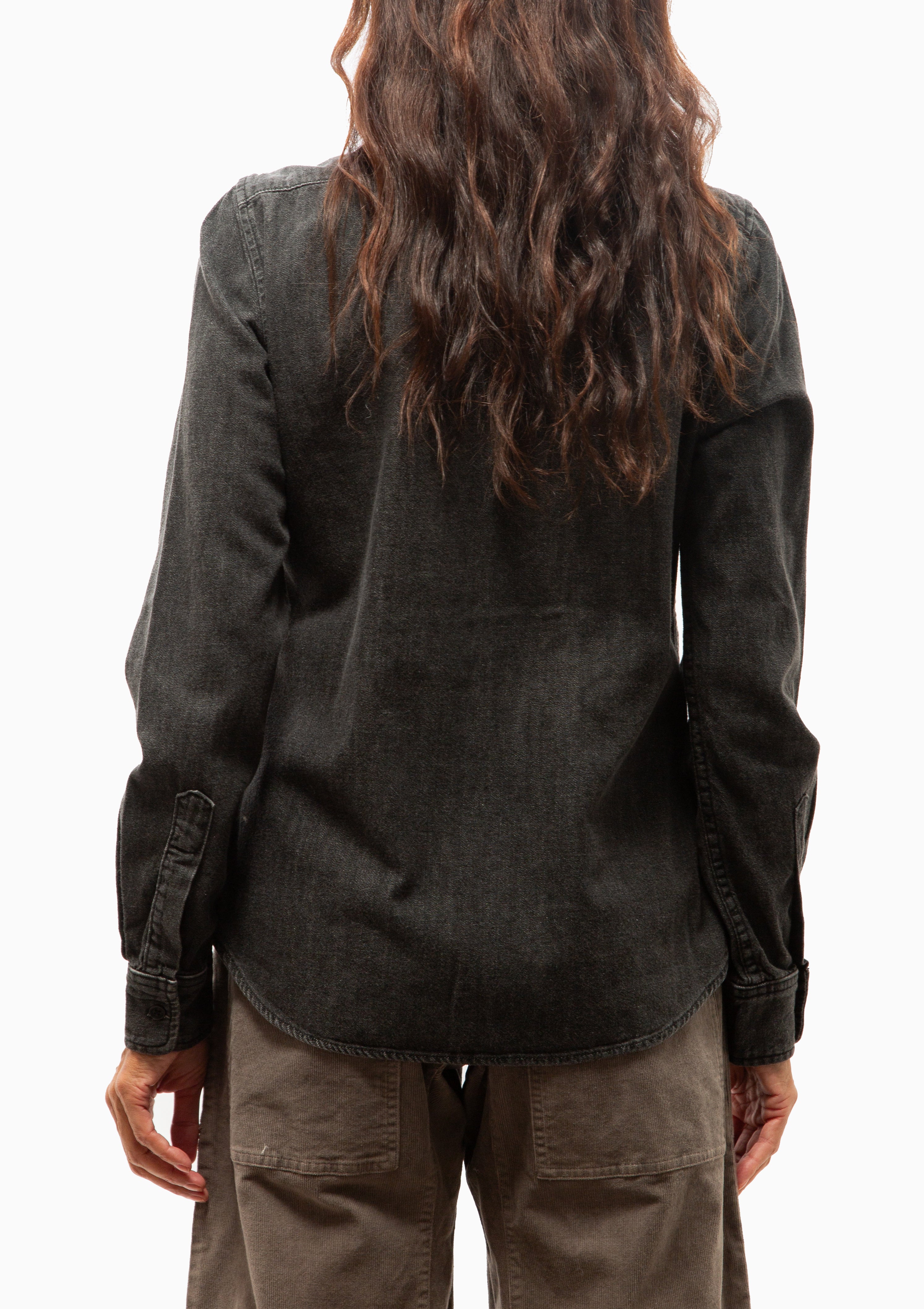 Emilie Denim Ruffle Shirt | Faded Black Wash