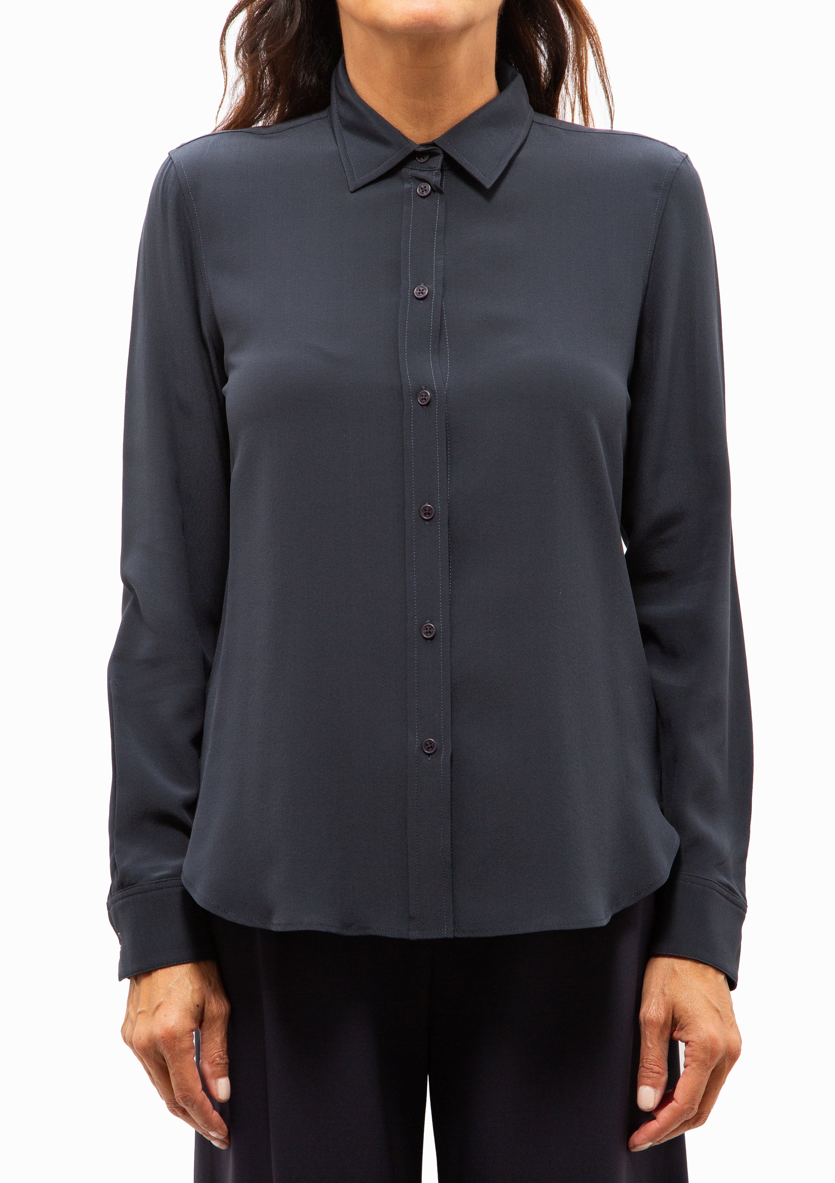 Gaia Silk Slim Shirt | Midnight