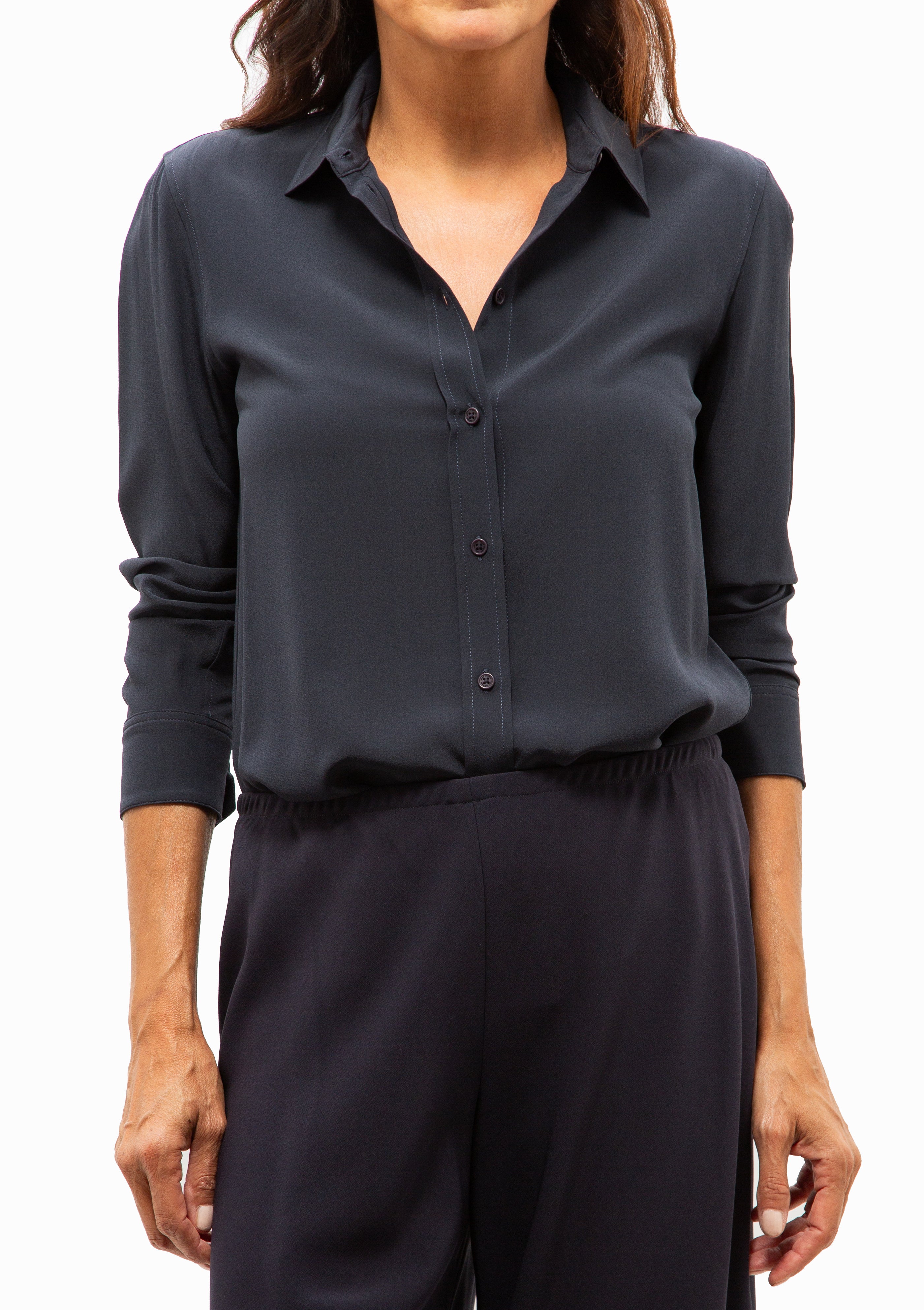 Gaia Silk Slim Shirt | Midnight