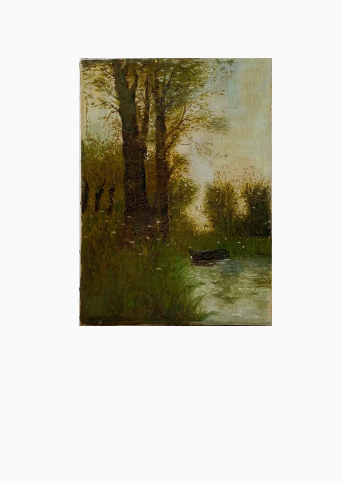 Original Antique Dutch Lake Landscape Oil Painting | 10"x14"