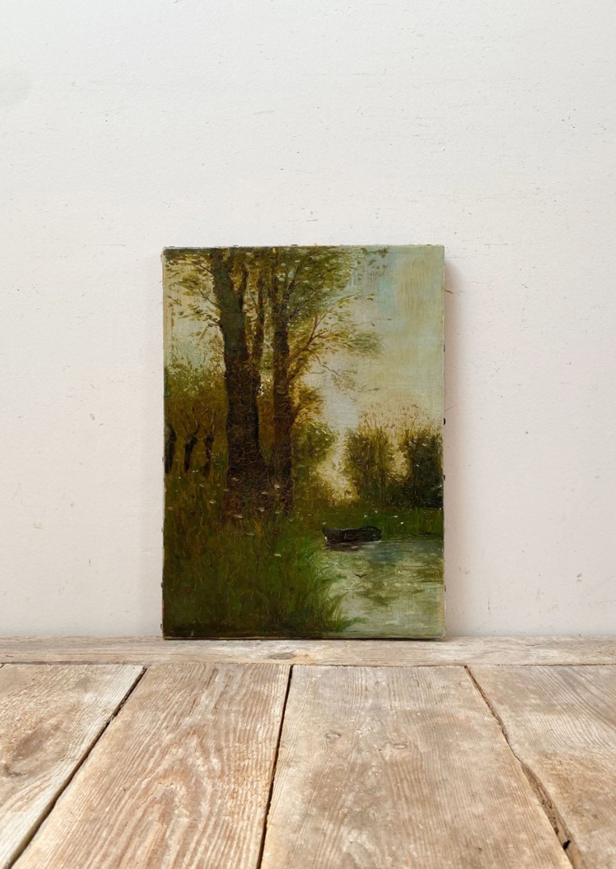 Original Antique Dutch Lake Landscape Oil Painting | 10"x14"