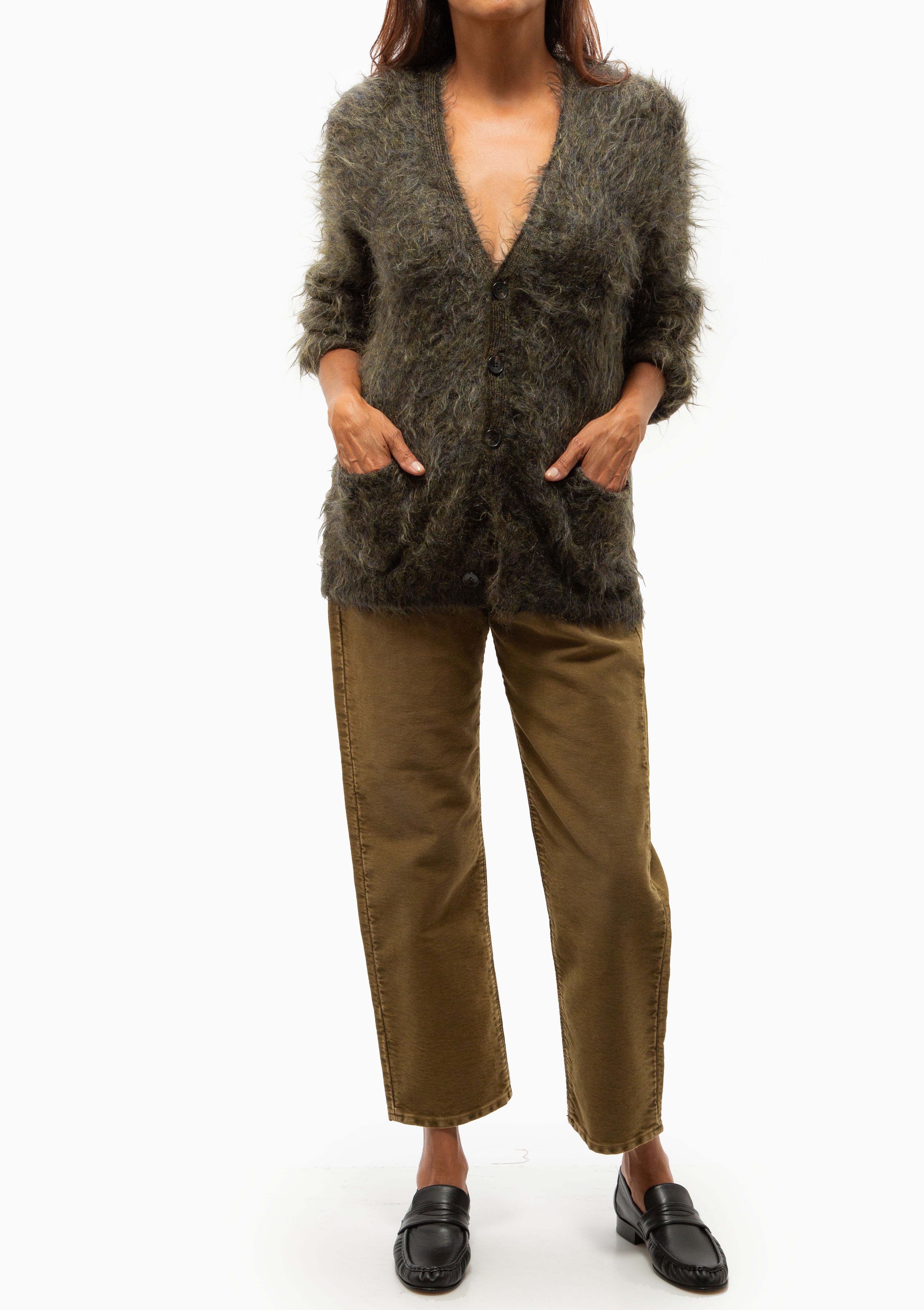 Boyfriend Cardigan | Heather Olive Green