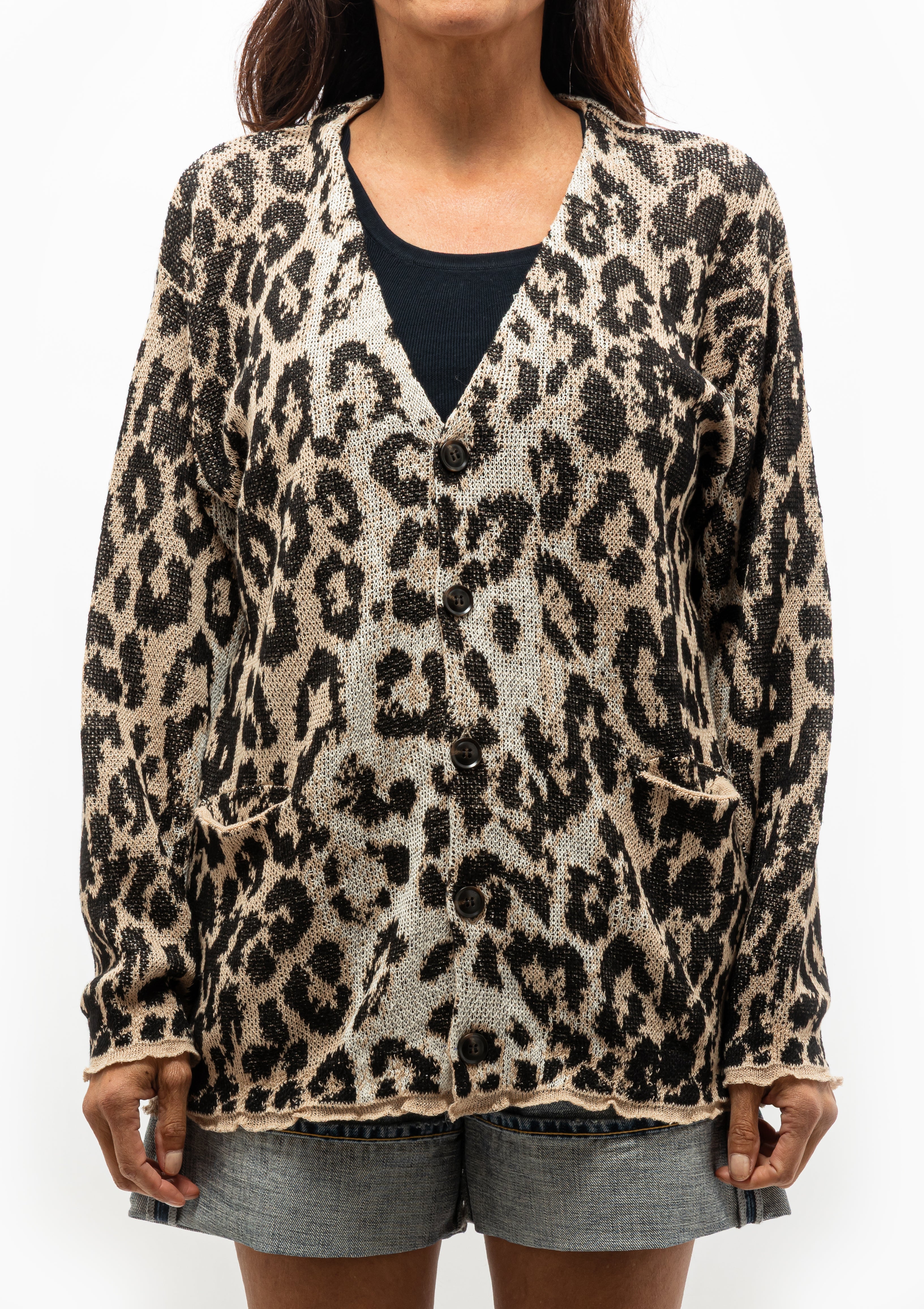 Boyfriend Cardigan | Light Leopard Jacquard