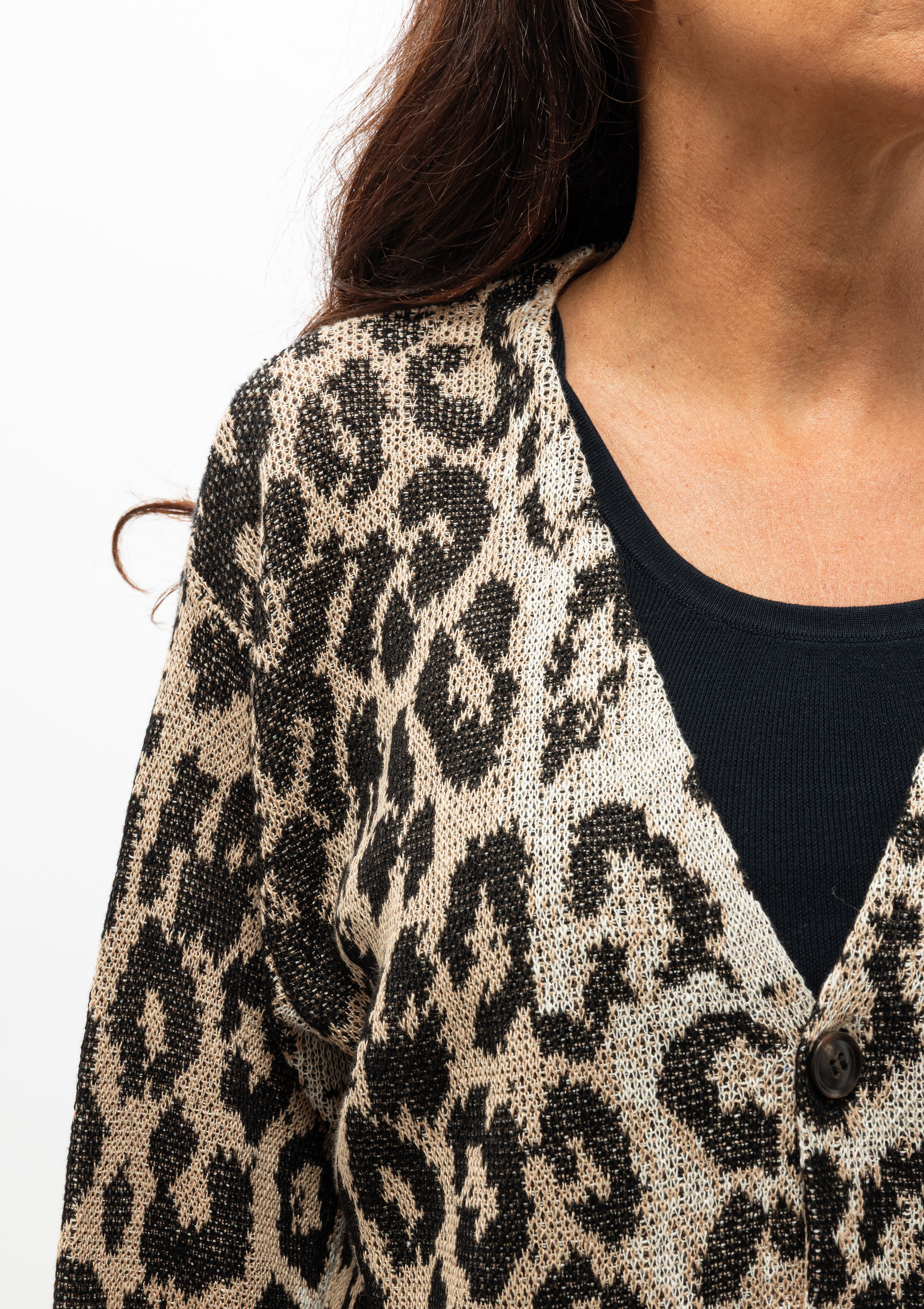 Boyfriend Cardigan | Light Leopard Jacquard