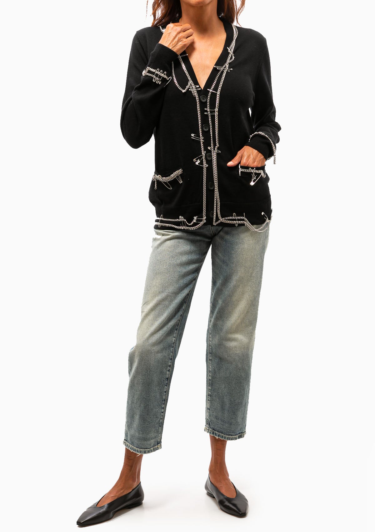 Chain Embellished Cardigan | Black