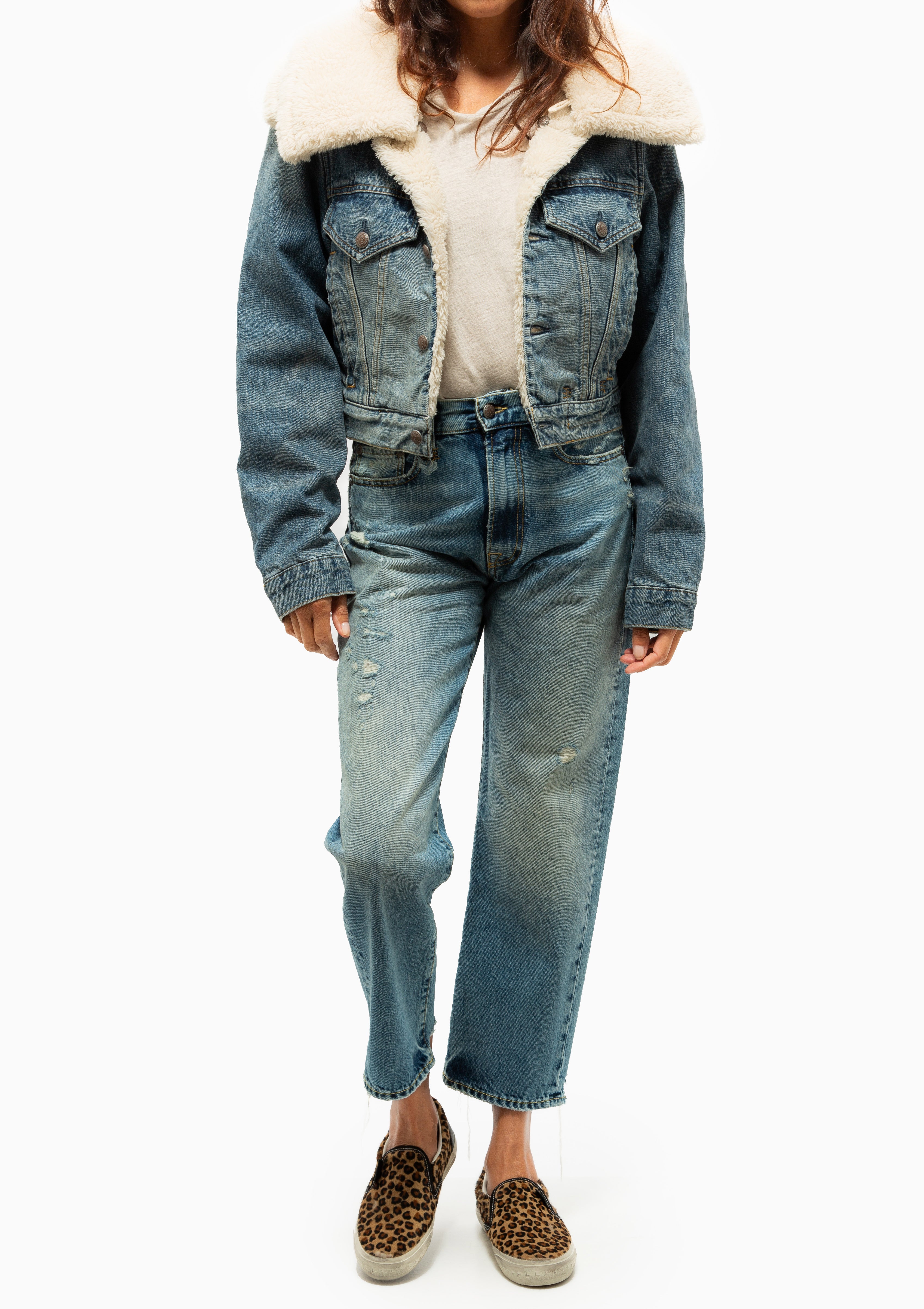 Double Collar Sherpa Trucker Jacket | Leo Blue