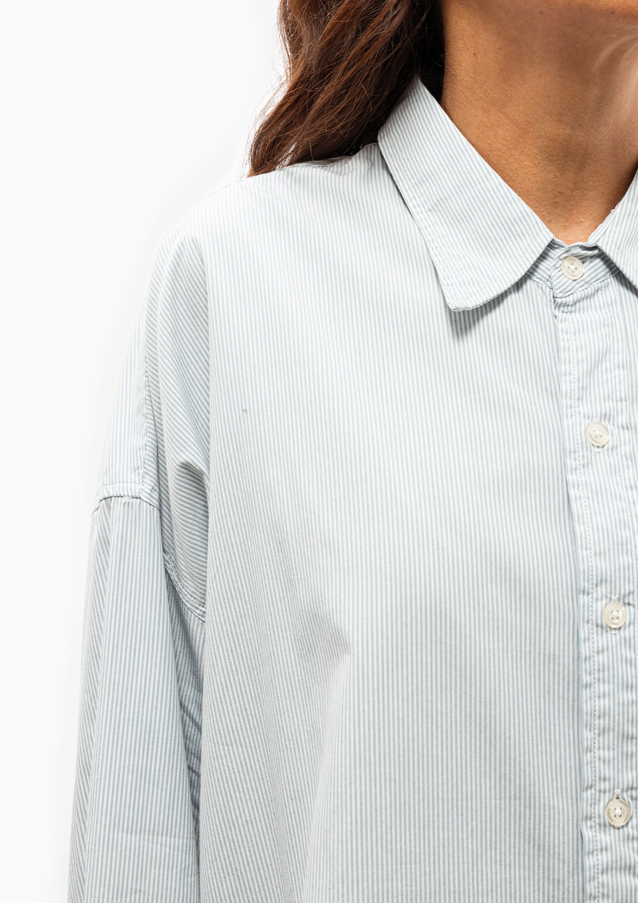 Drop Neck Oxford Shirt | Blue/White Pinstripe