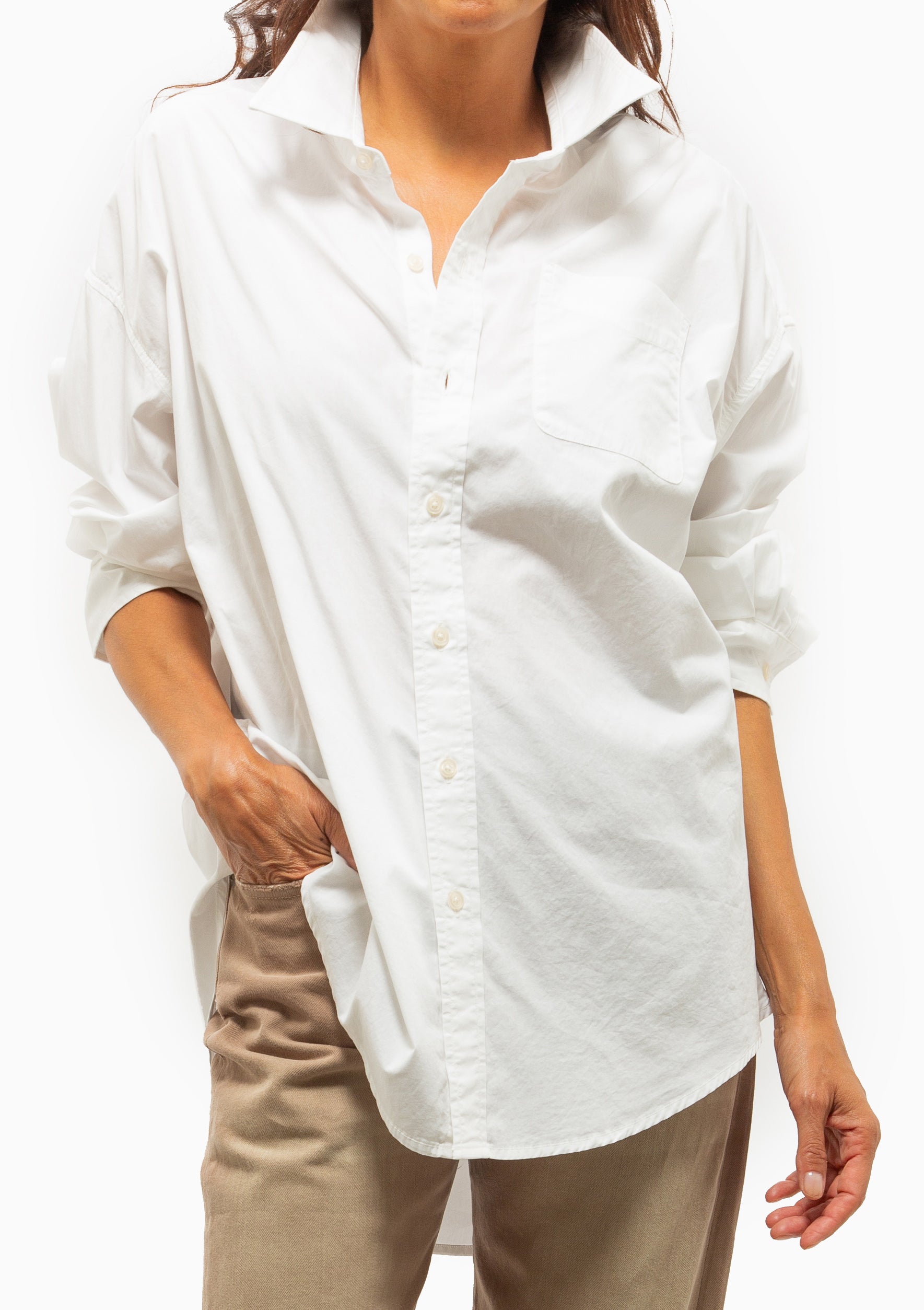 Drop Neck Oxford Shirt | White