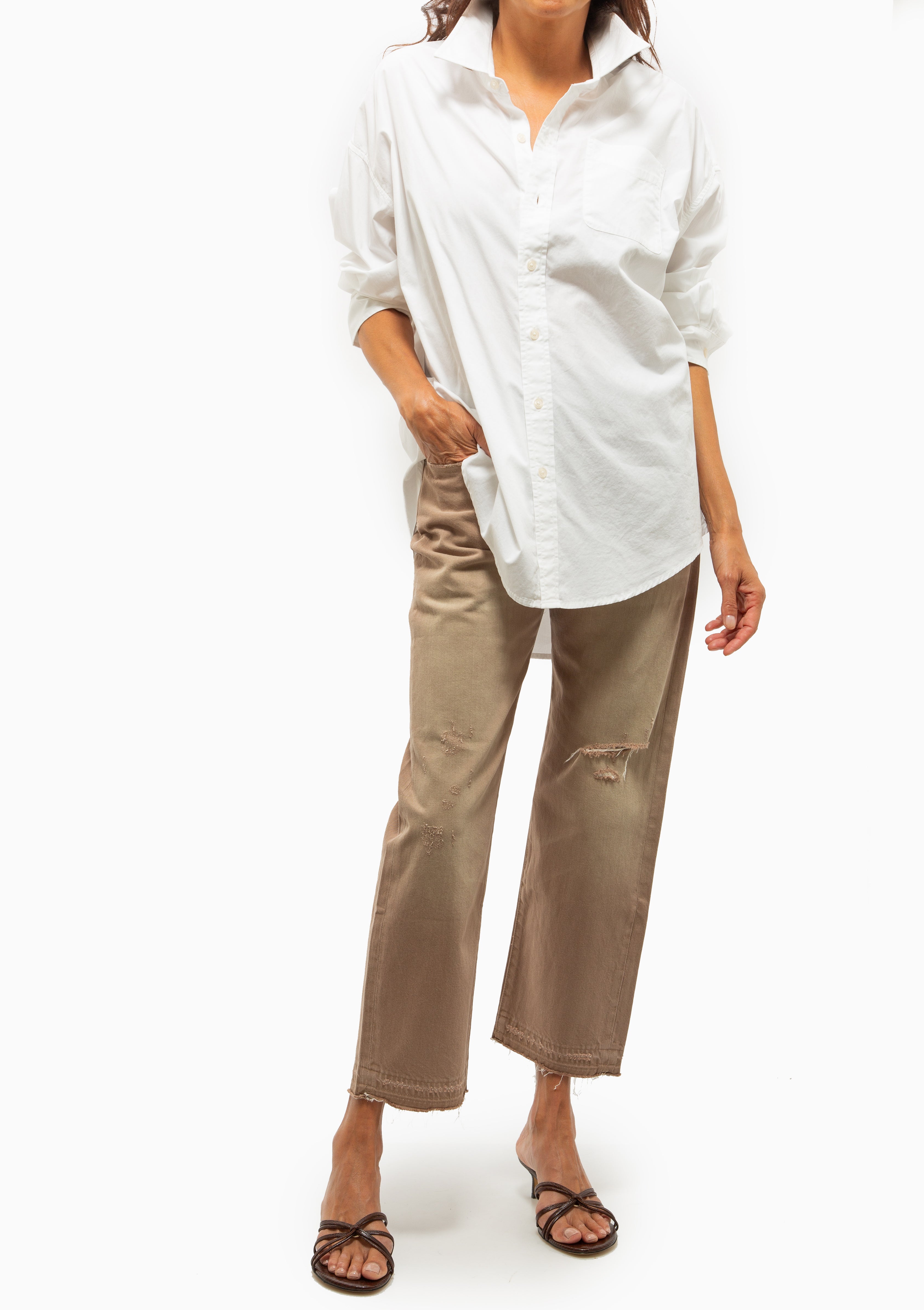 Drop Neck Oxford Shirt | White