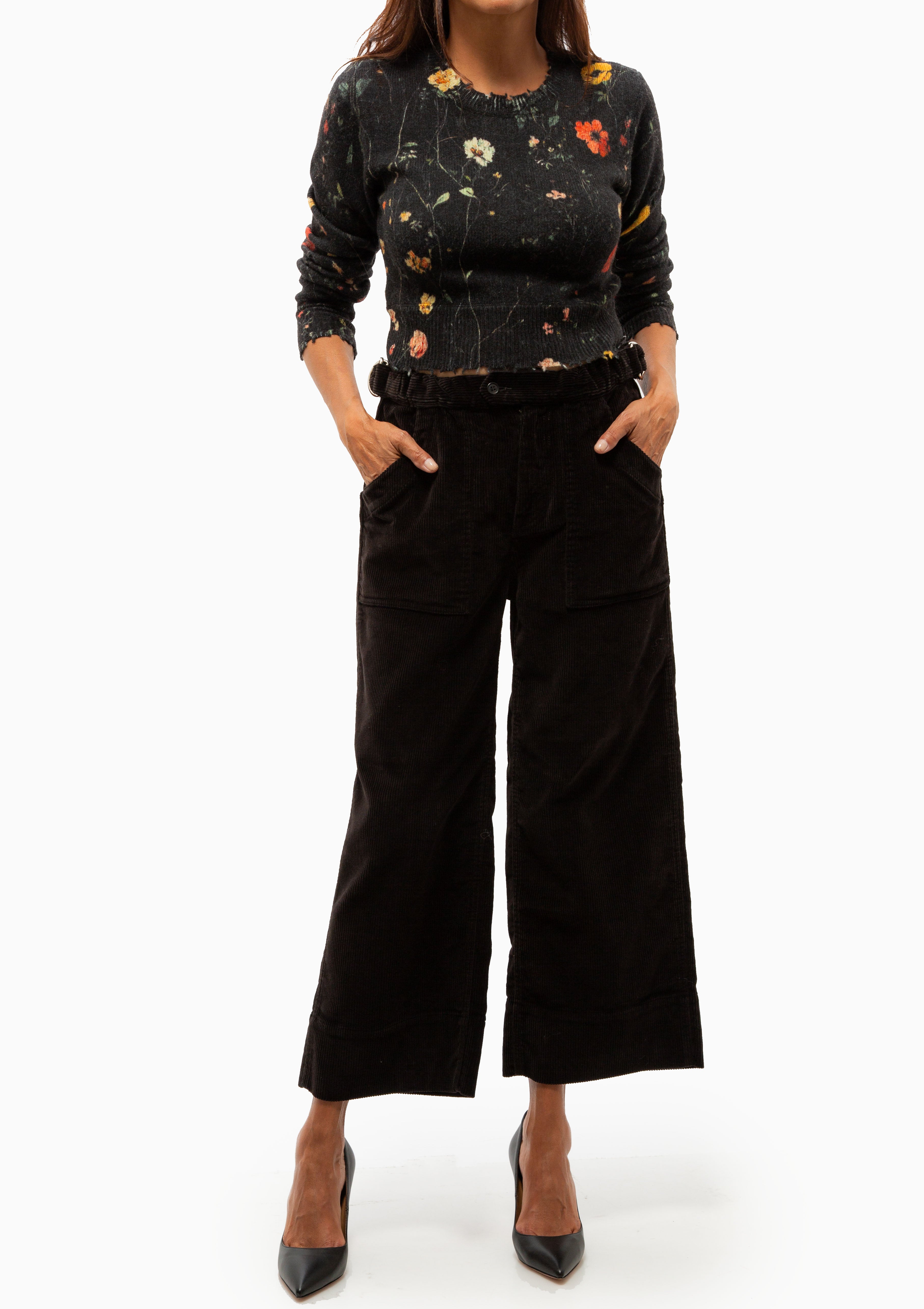 Printed Baby Crewneck | Floral On Black