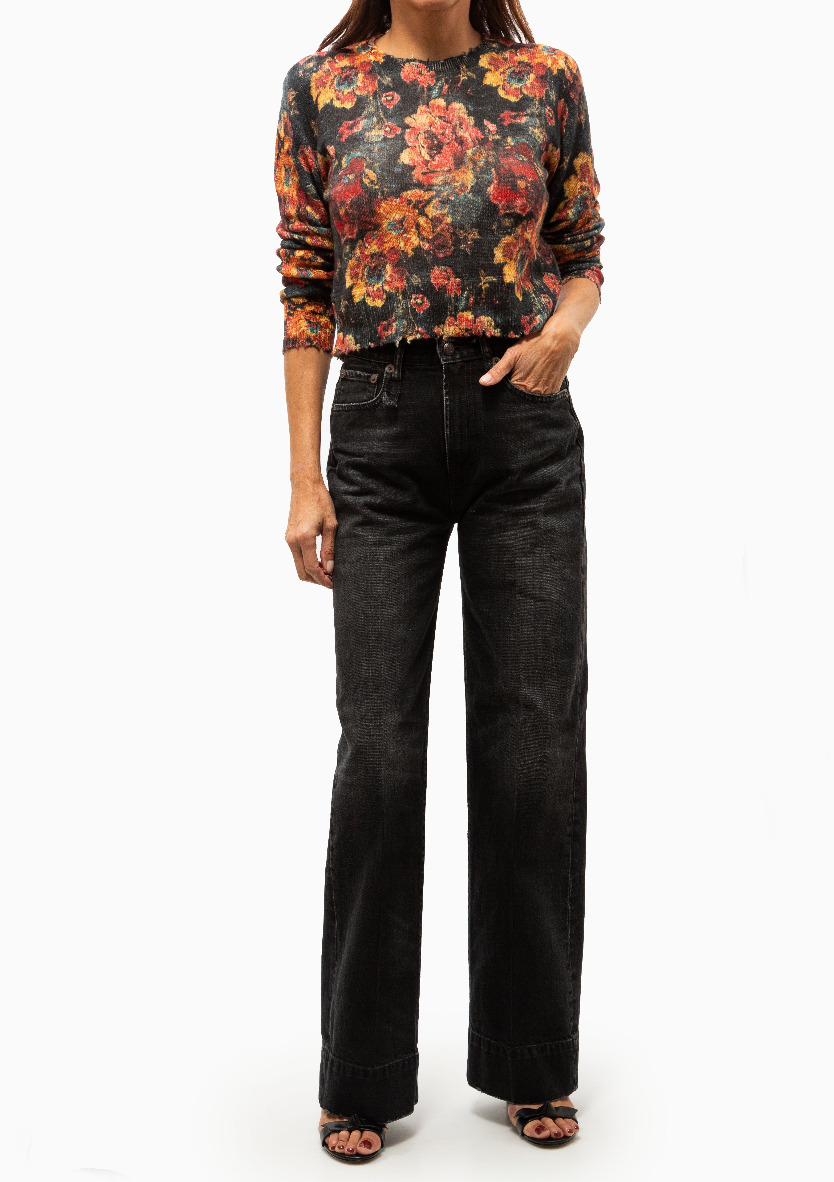 Printed Baby Crewneck | Multicolor Orange Floral