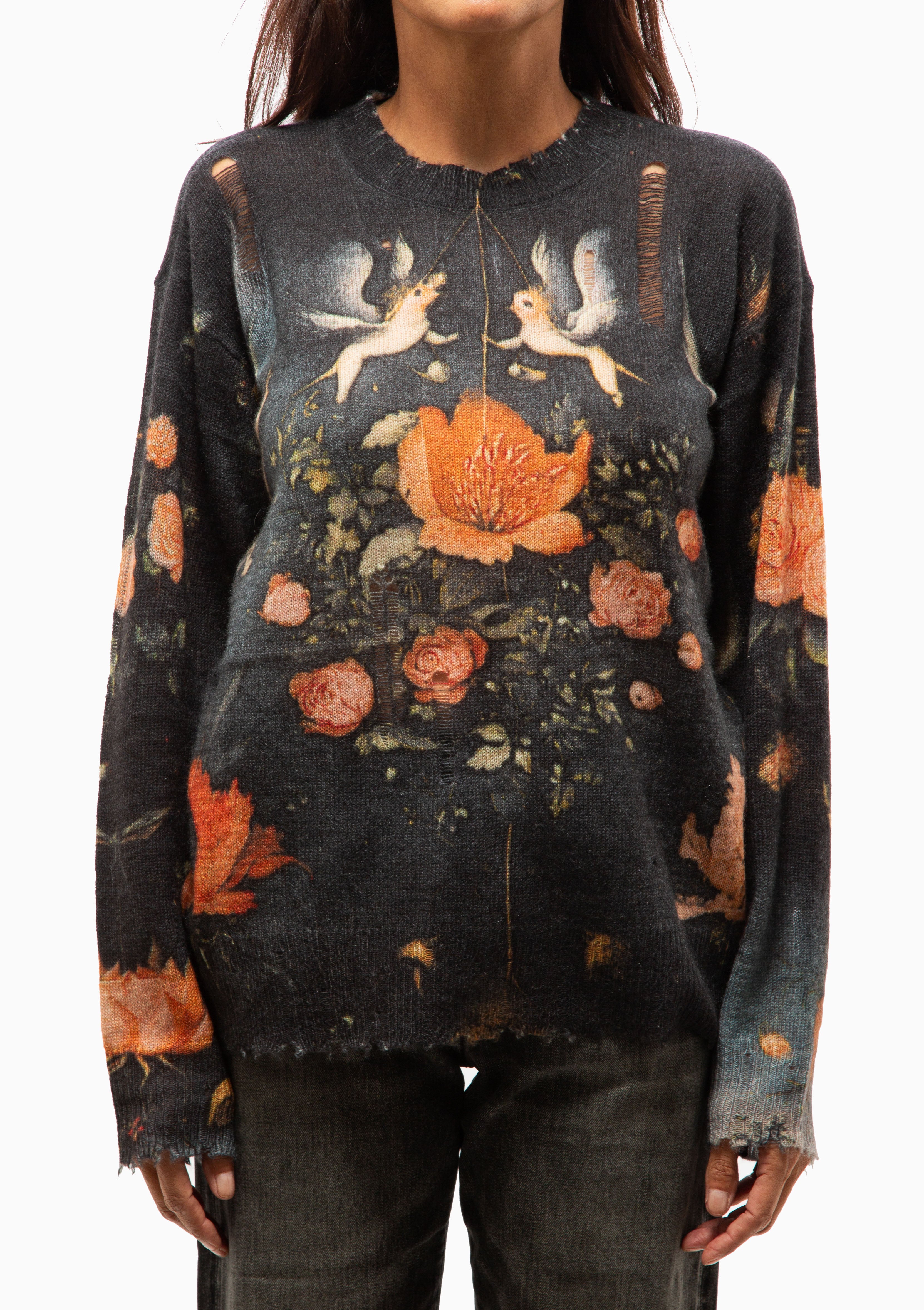 Printed Boyfriend Sweater | Multicolor Black