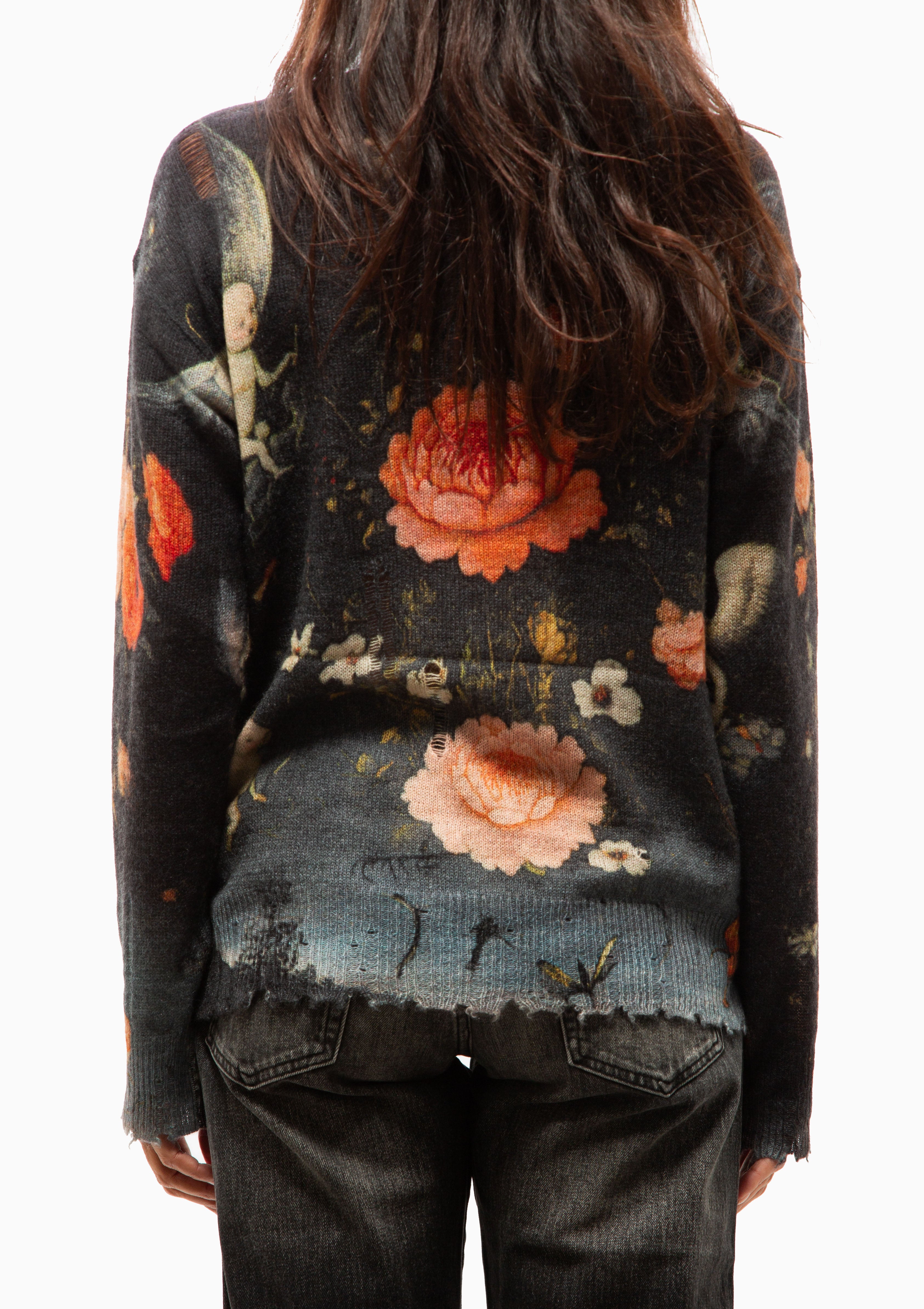 Printed Boyfriend Sweater | Multicolor Black