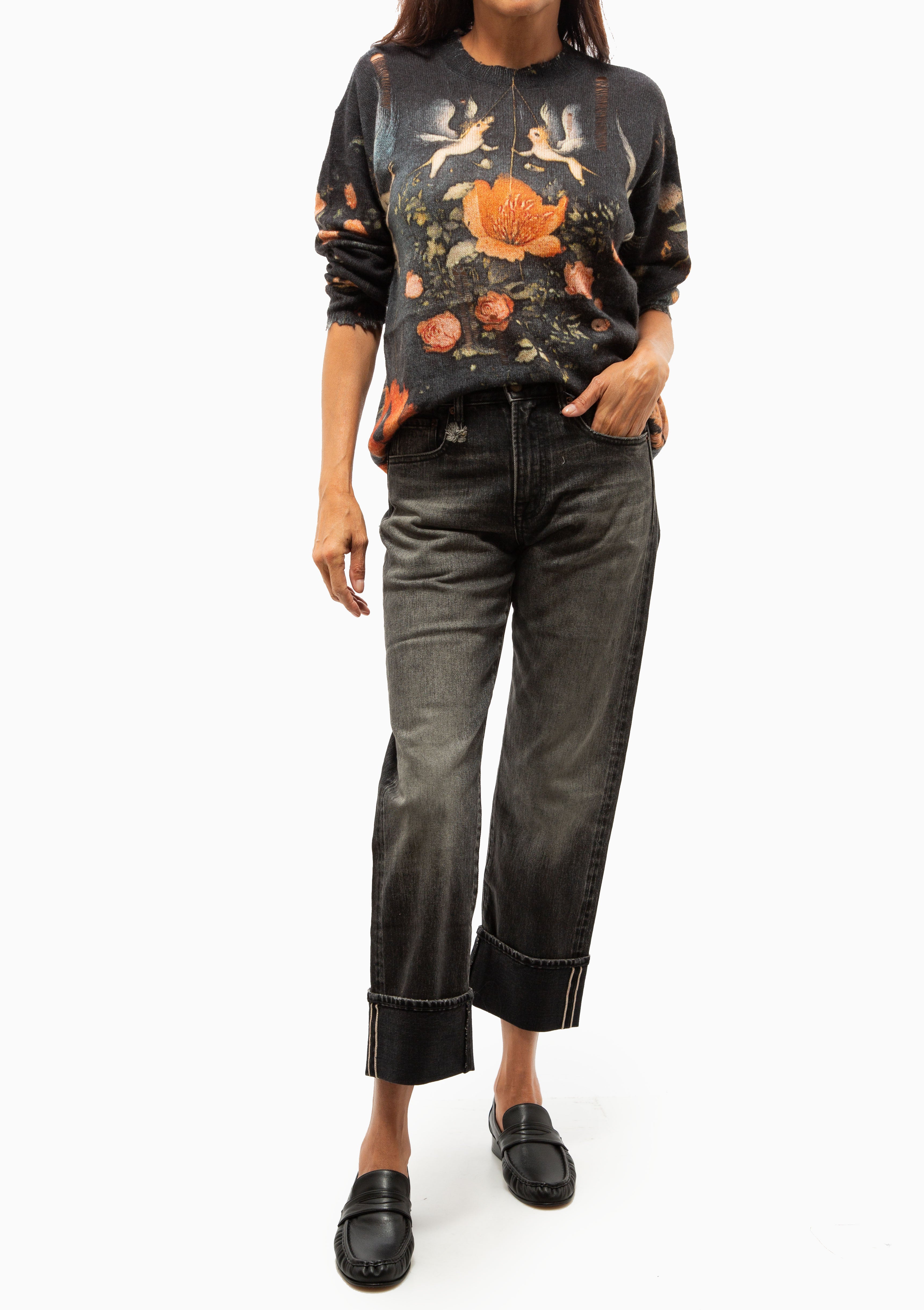 Printed Boyfriend Sweater | Multicolor Black