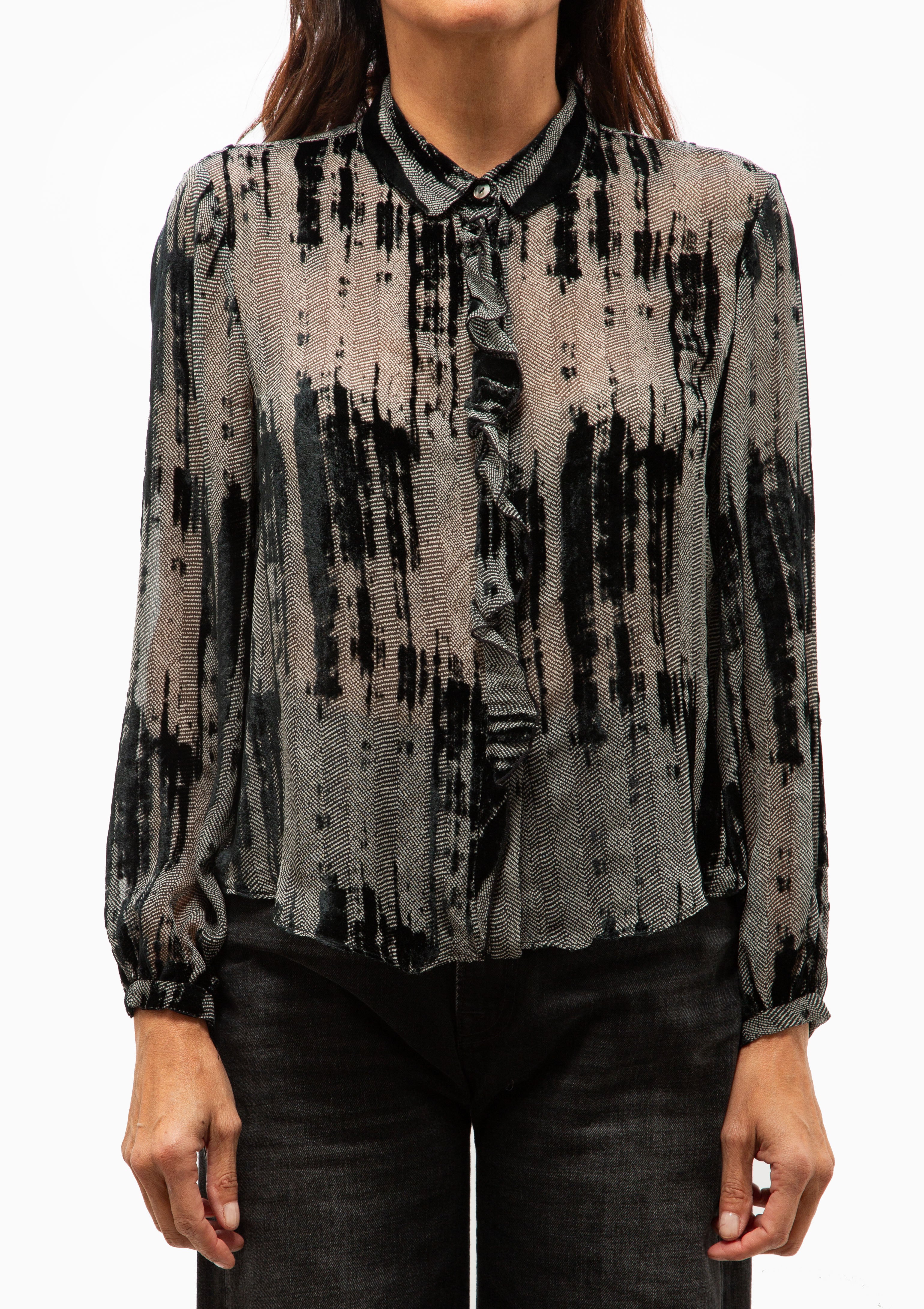 Ruffle Blouse | Multi Stripe Railroad