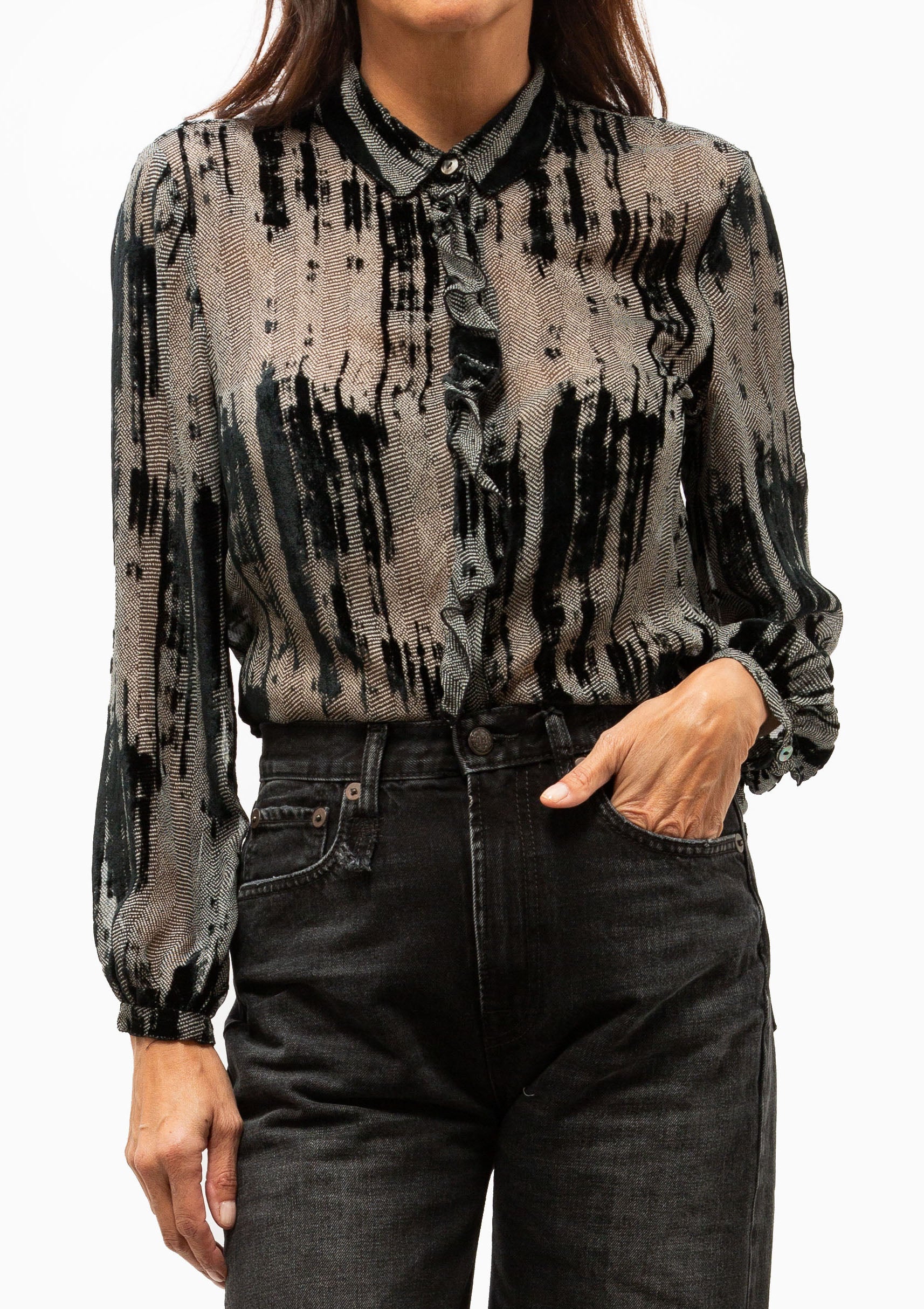 Ruffle Blouse | Multi Stripe Railroad