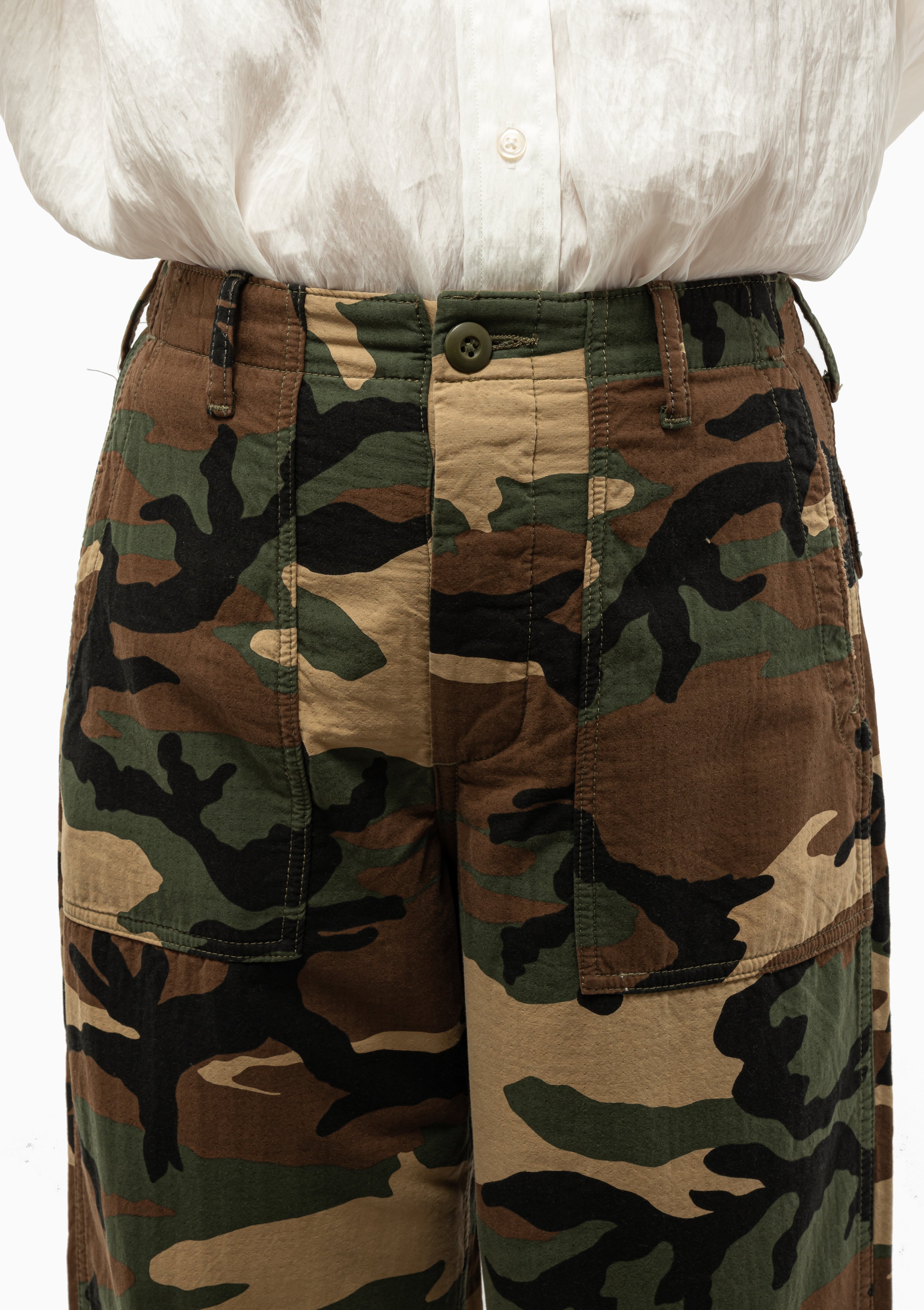 Close up of the R13 Wide Leg Utility Pant in Camo. Available at Diani Boutique.