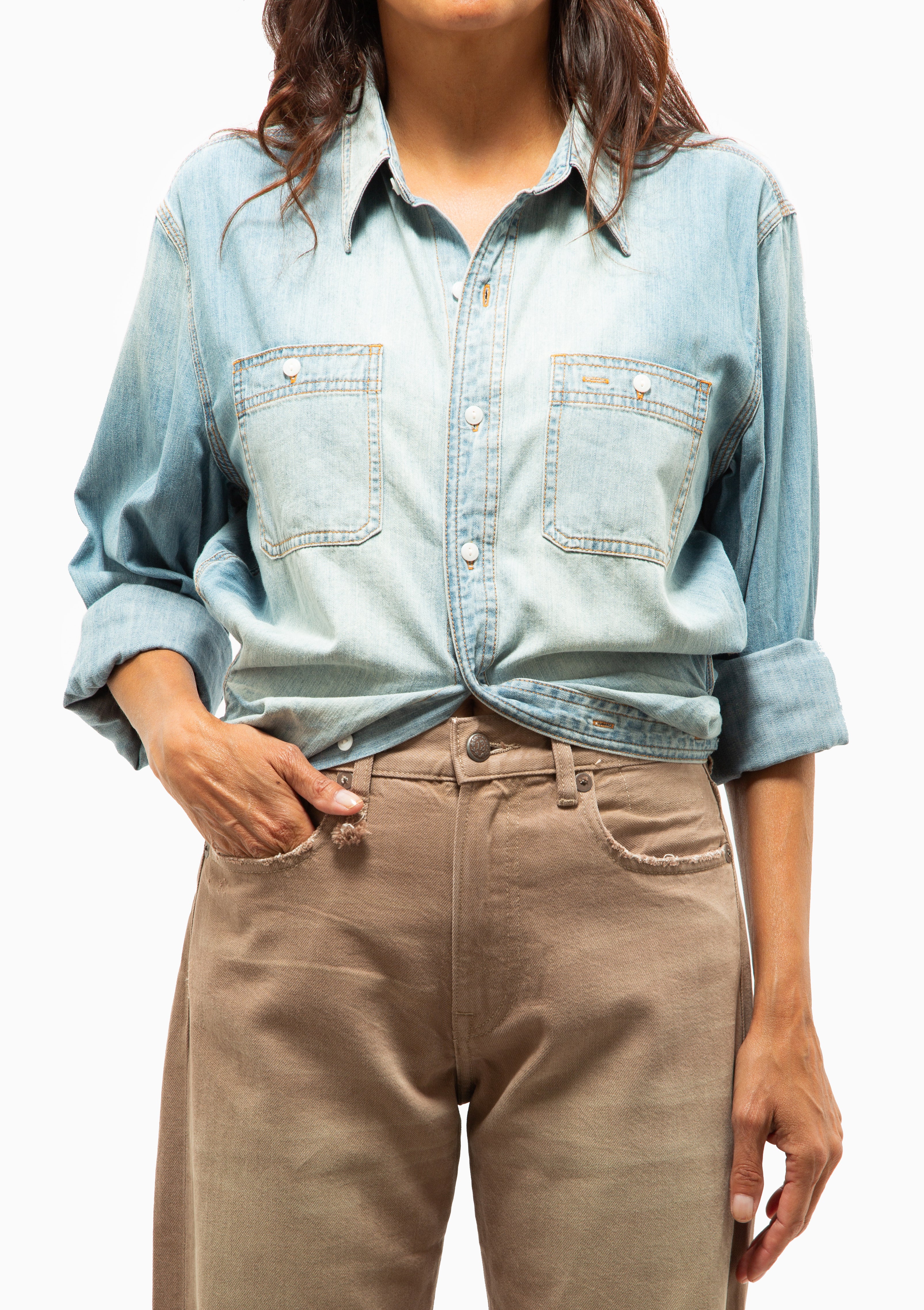 Wrap Around Denim Work Shirt | River Blue
