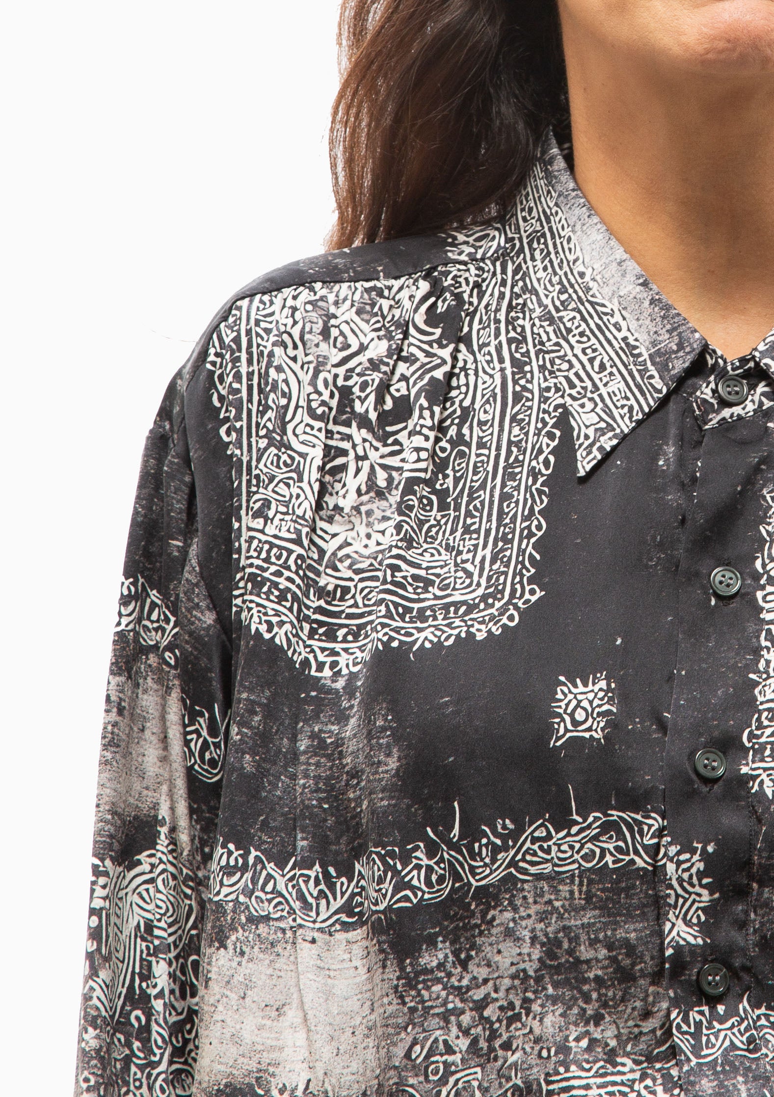 Bubble Shirt With Gathered Yoke | Black Multi Medallion