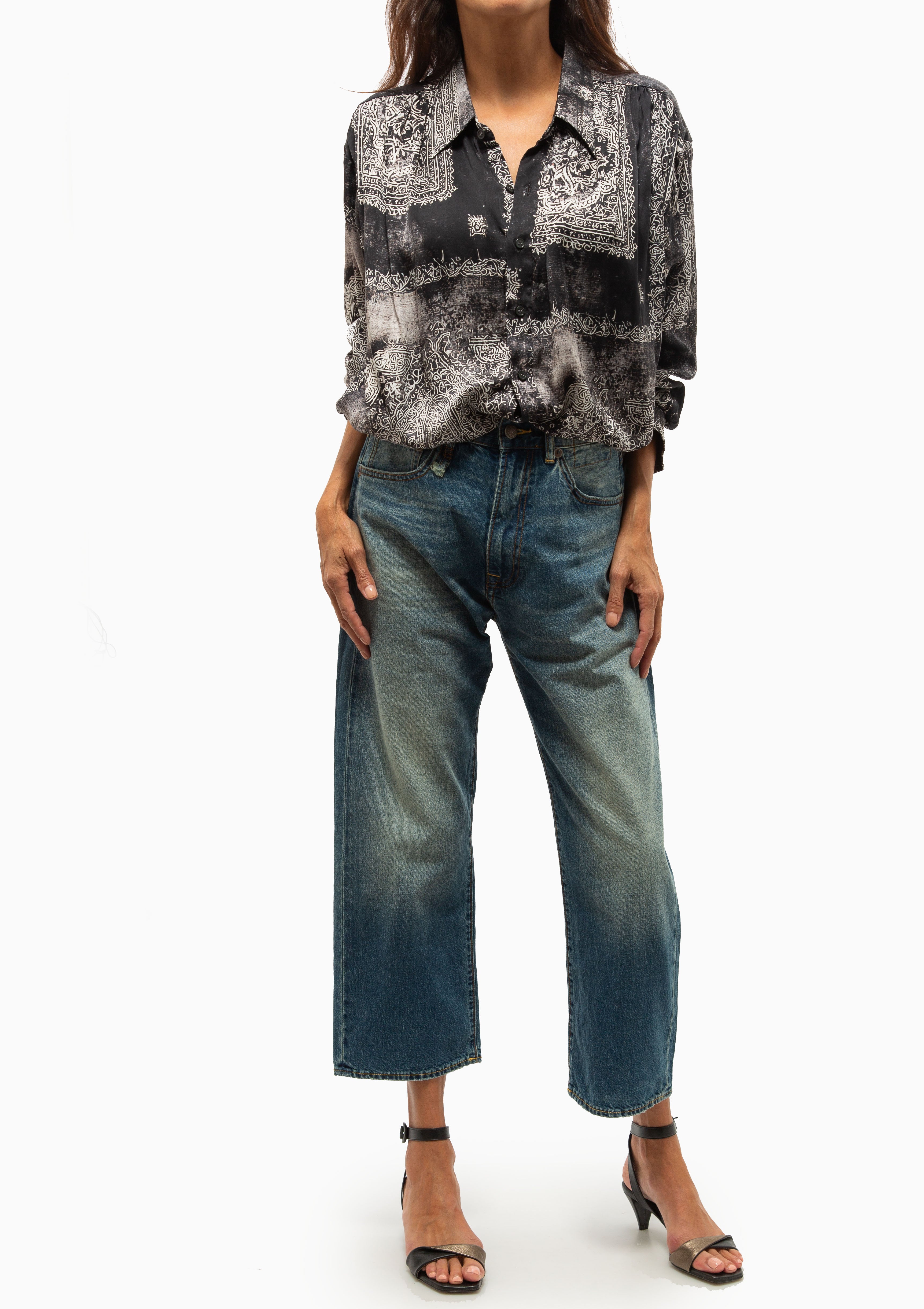 Bubble Shirt With Gathered Yoke | Black Multi Medallion
