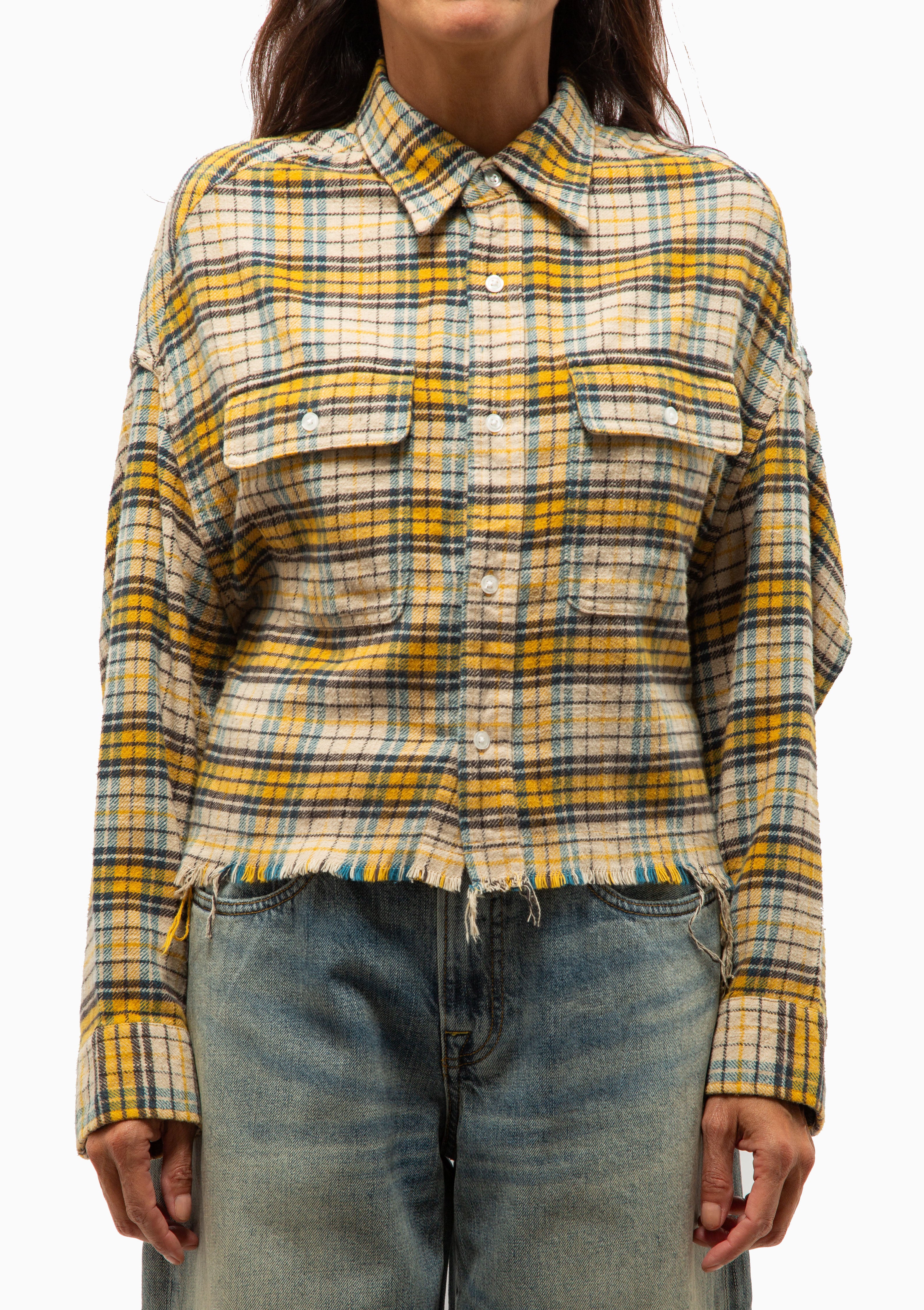 Cropped Work Shirt | Yellow Plaid