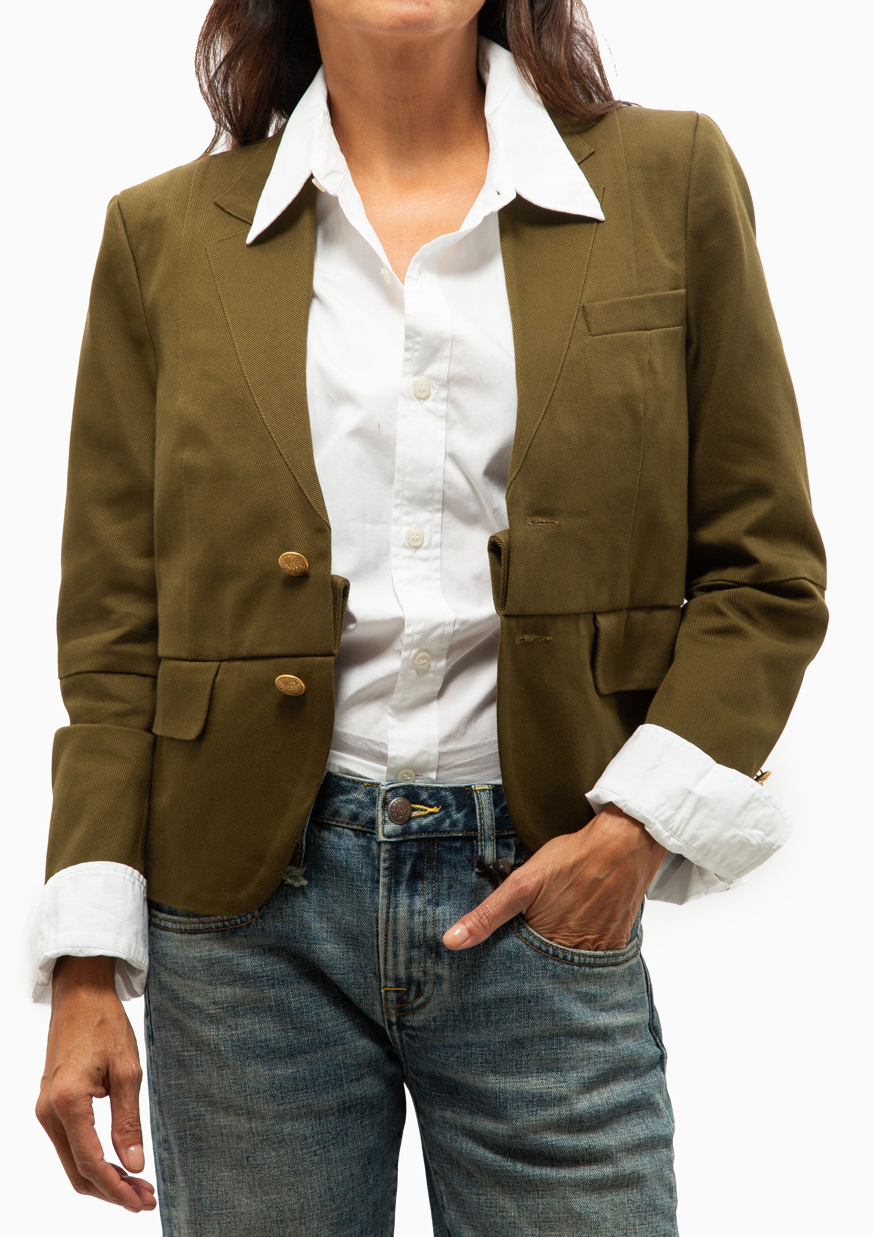 Pleated Boyfriend Blazer | Olive Green