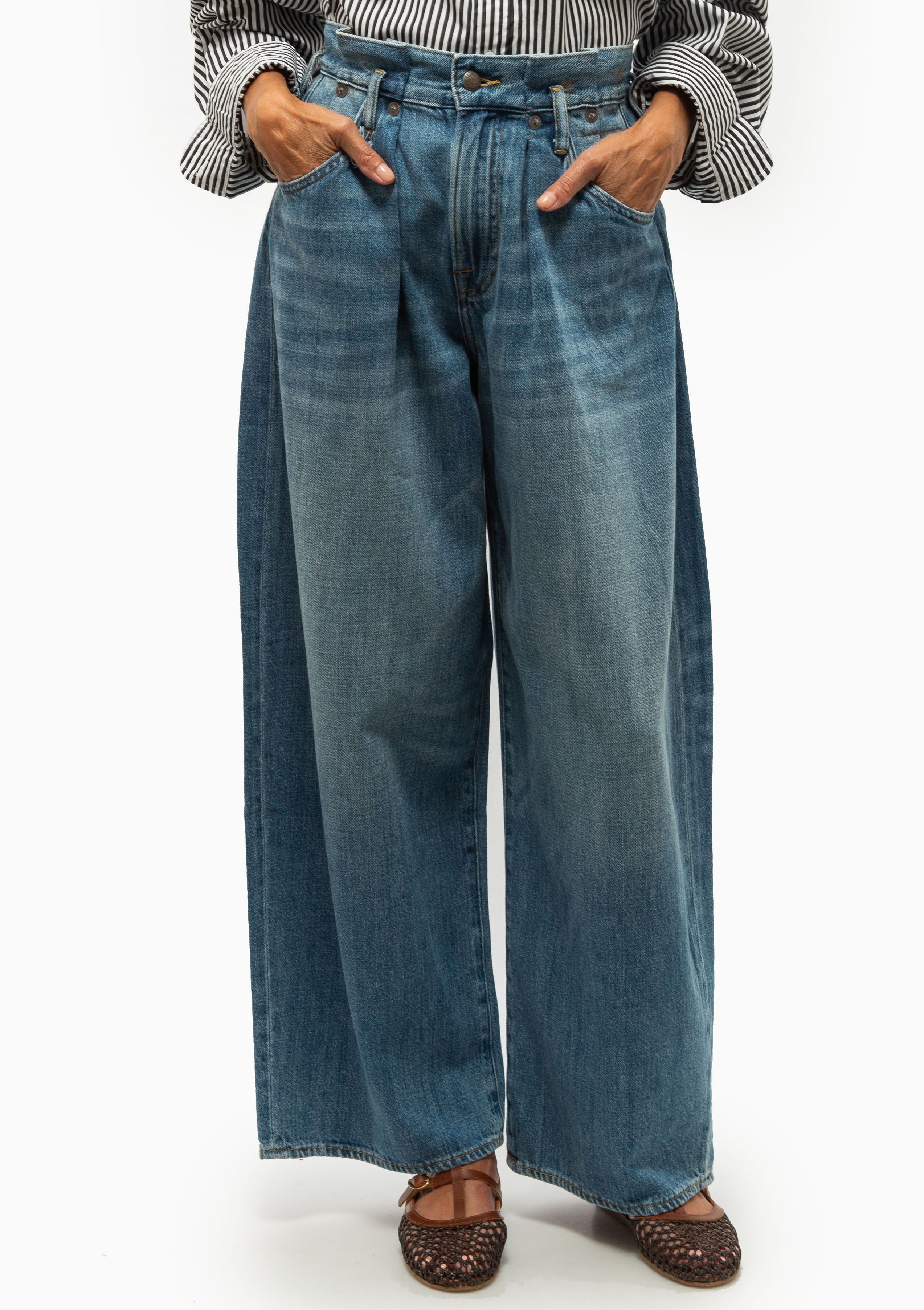 R13 | Pleated Waistband Jean | Concrete Blue