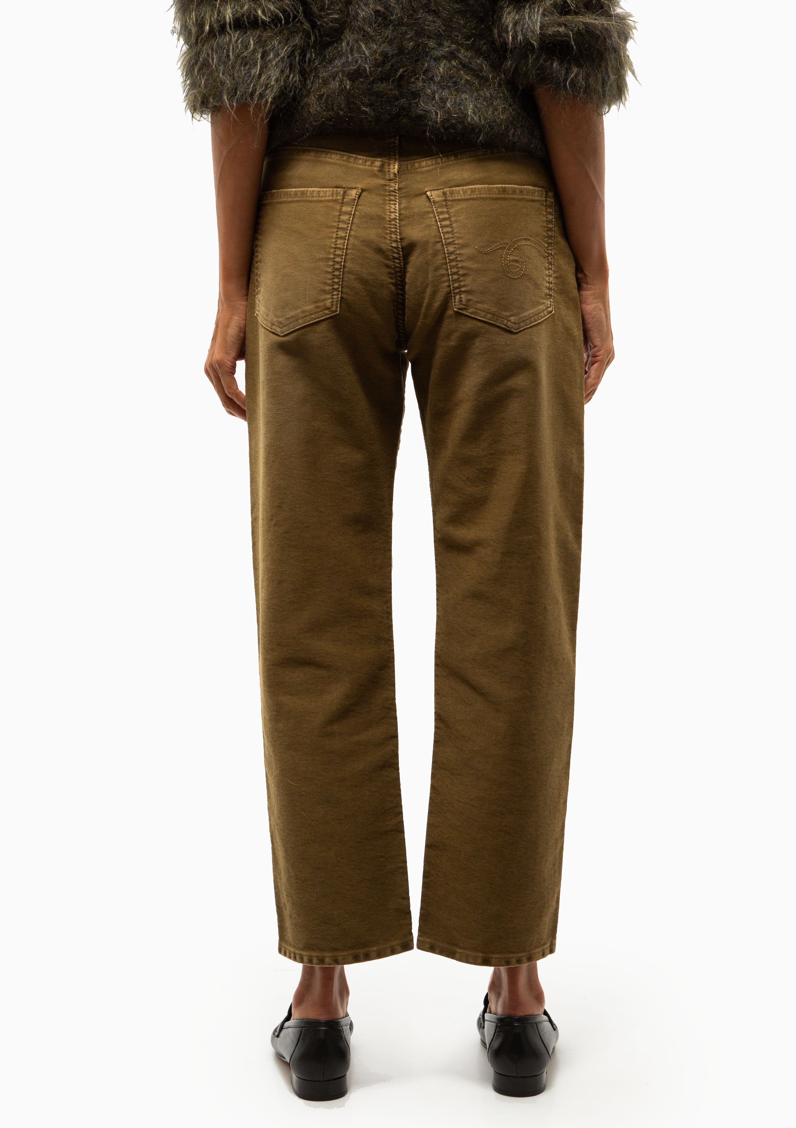 Boyfriend Jean | Olive Garment Dyed Moleskin Green