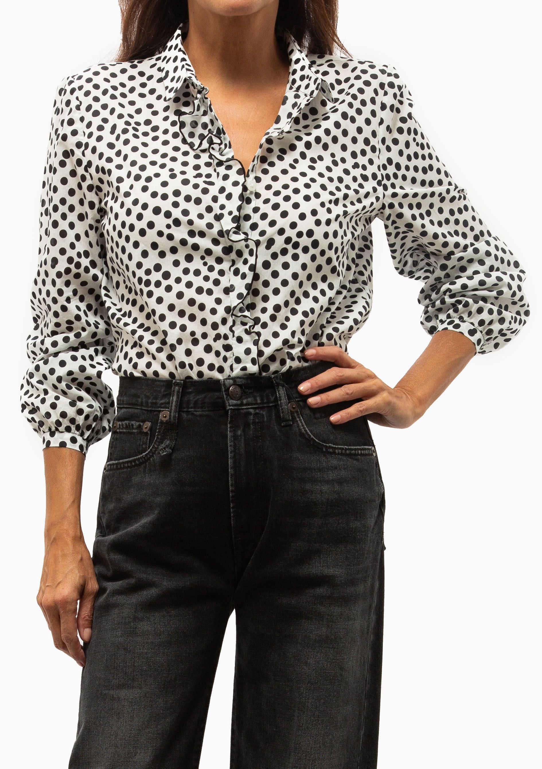Ruffle Blouse | White/Allover Polka Dot