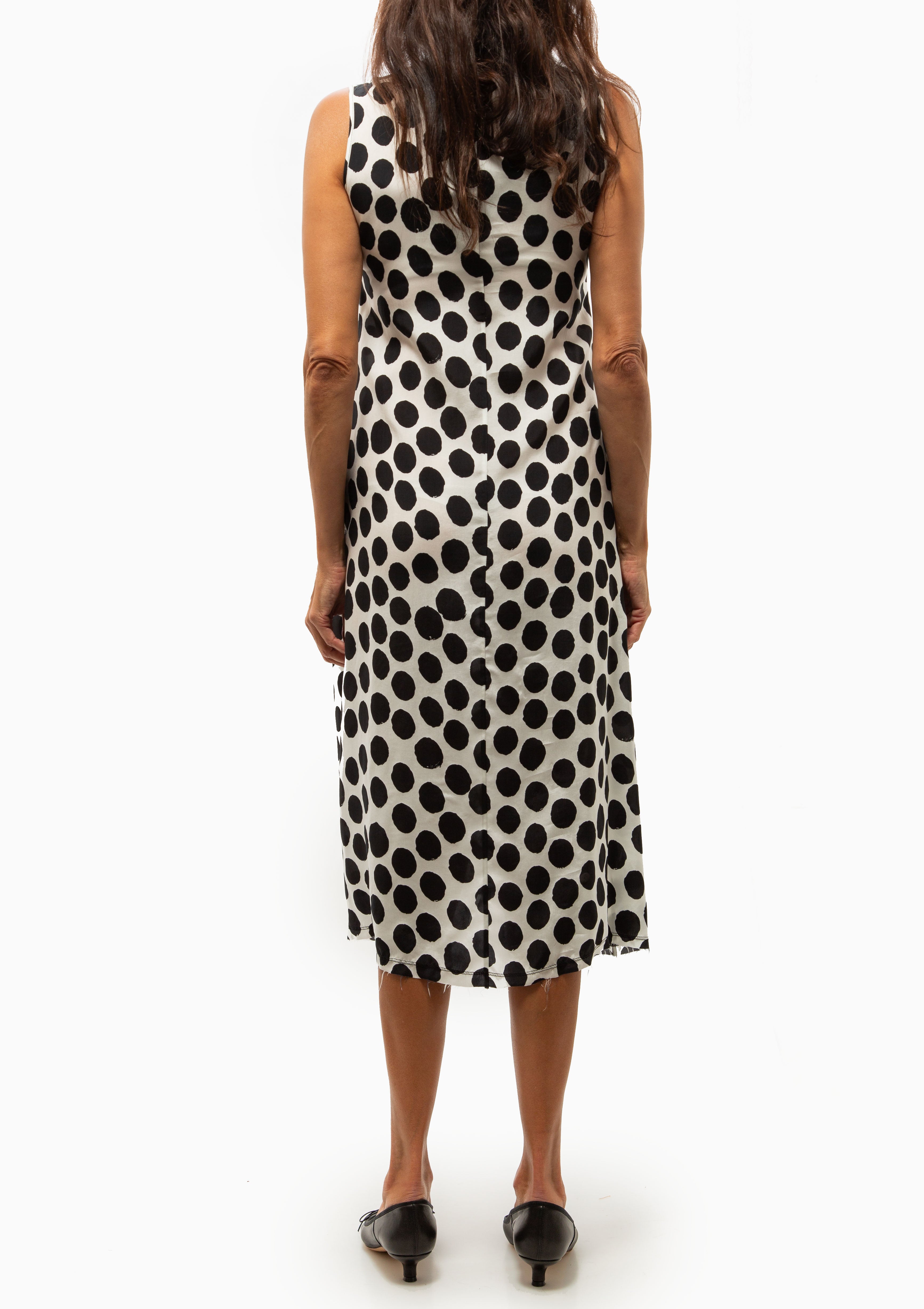 Sleeveless Midi | White/Large Black Polka Dot