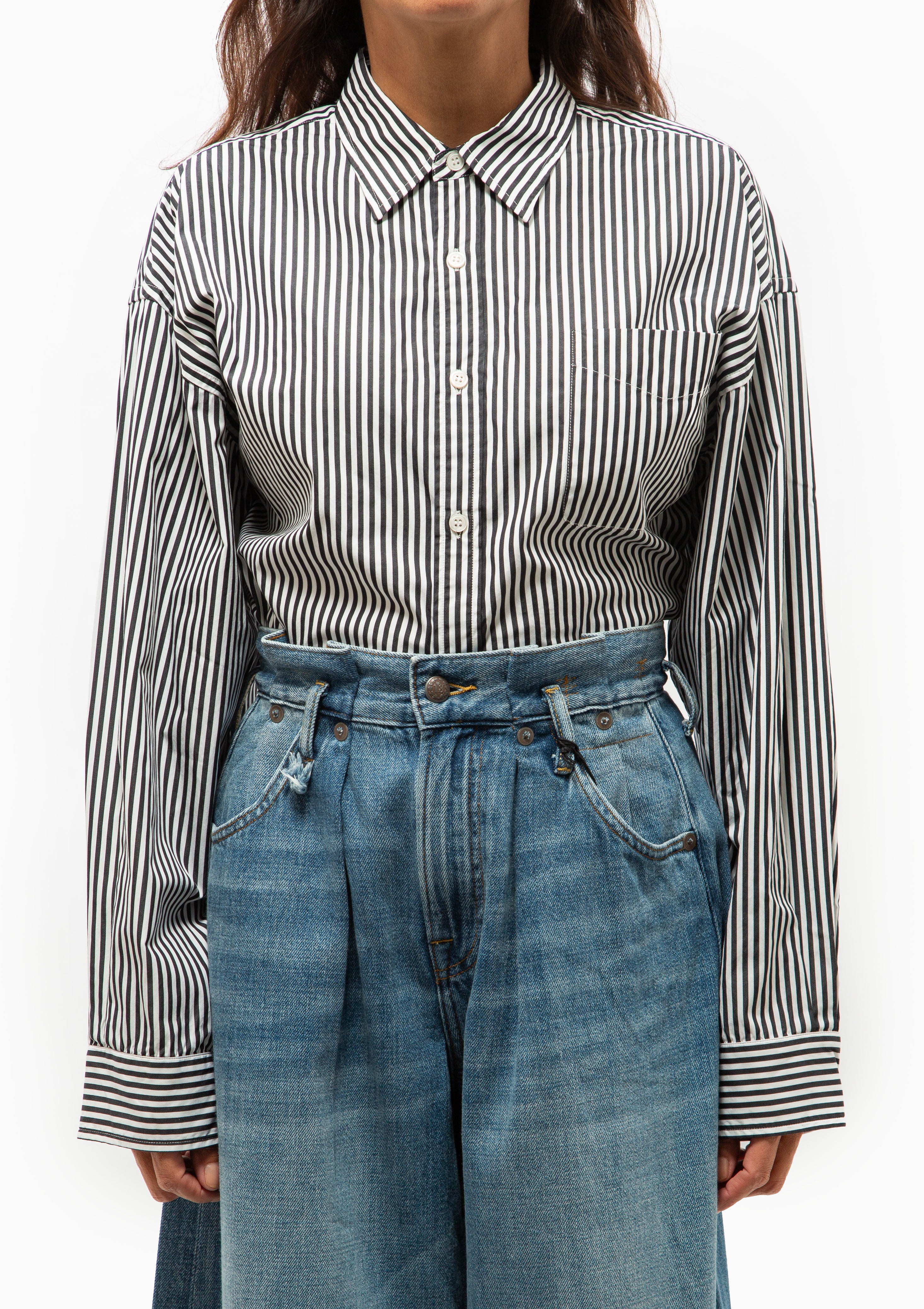 Split Hem Boyfriend Shirt | Black & White Stripe