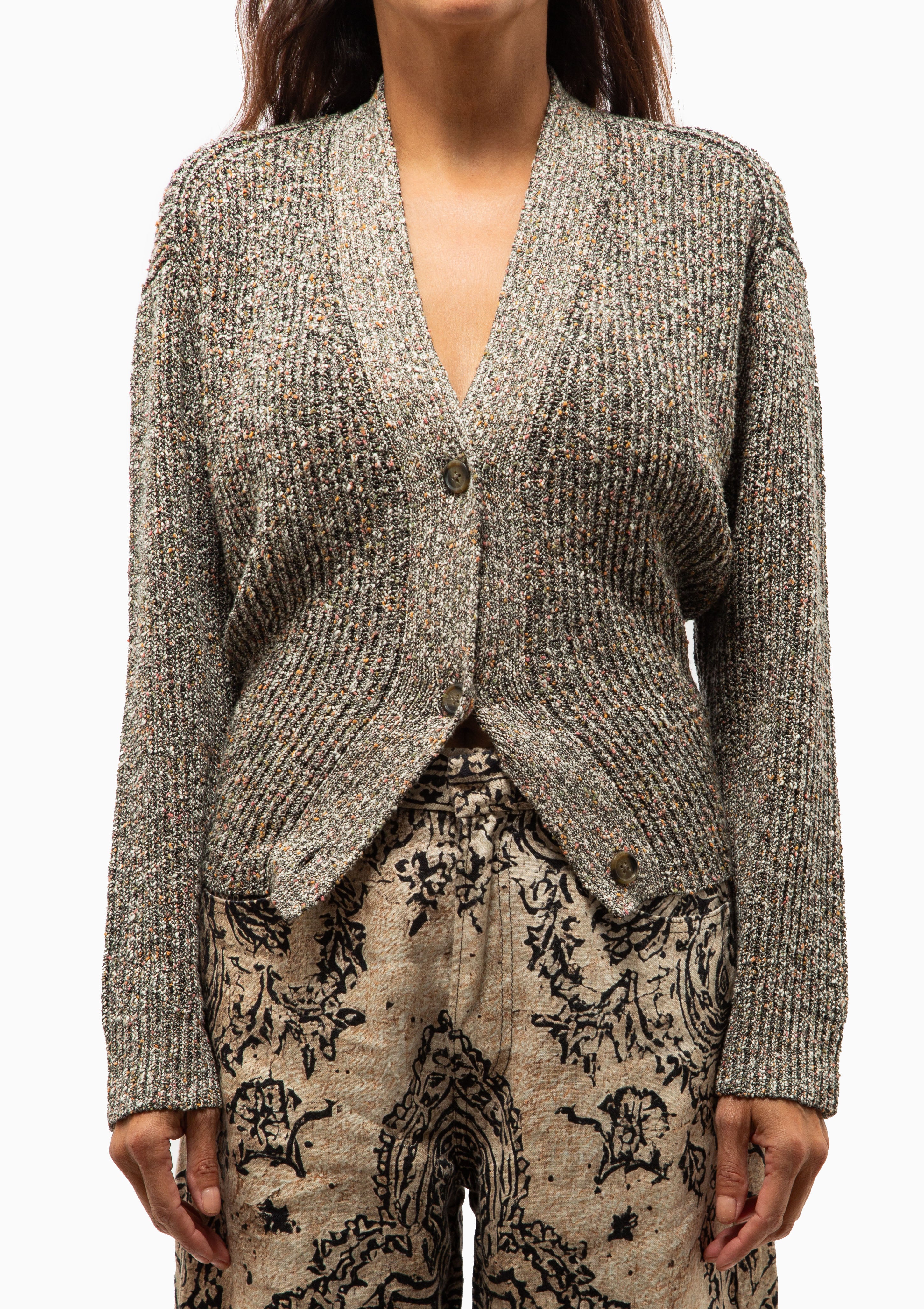 Split Hem Ribbed Cardigan | Grey Multi