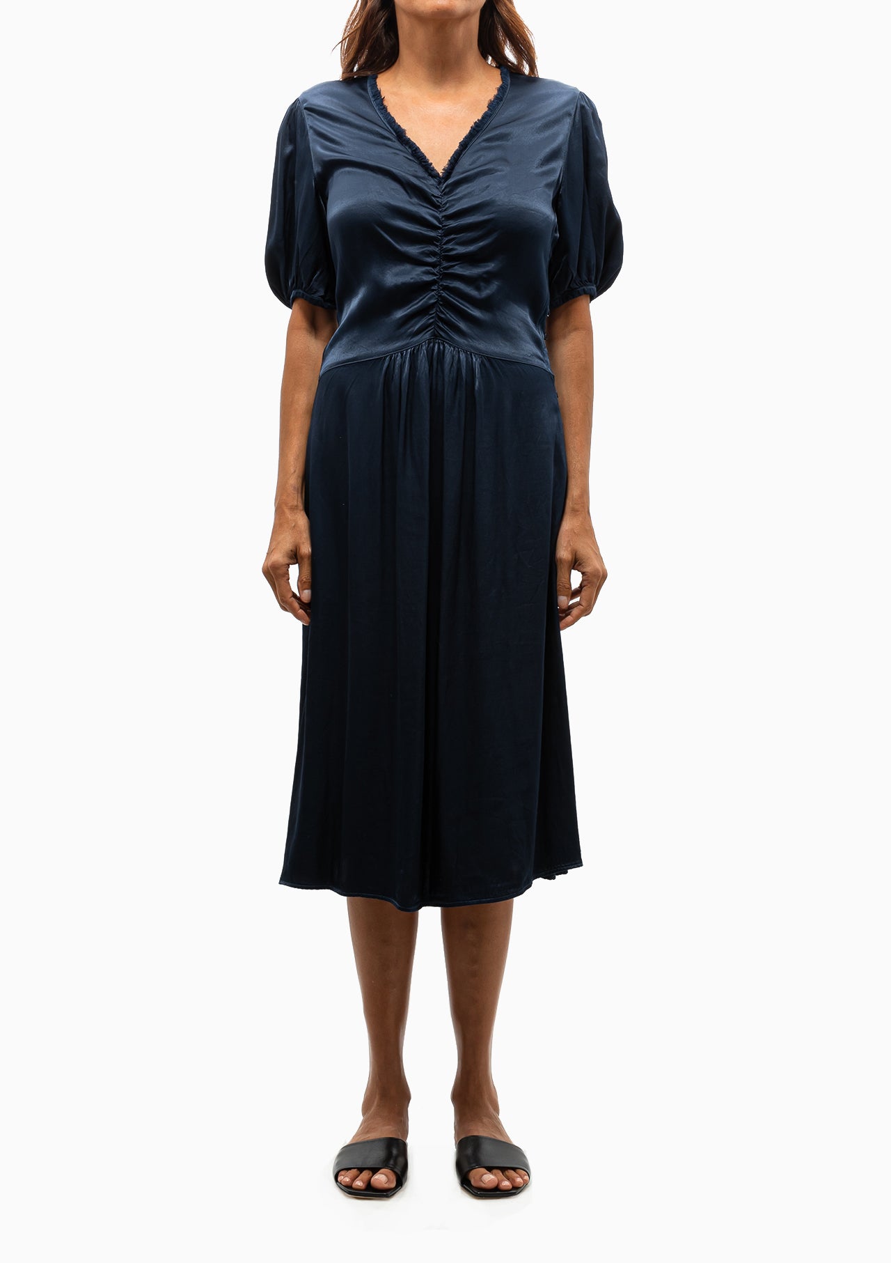 Matte & Pebble Satin Lagos Midi Dress | Midnight