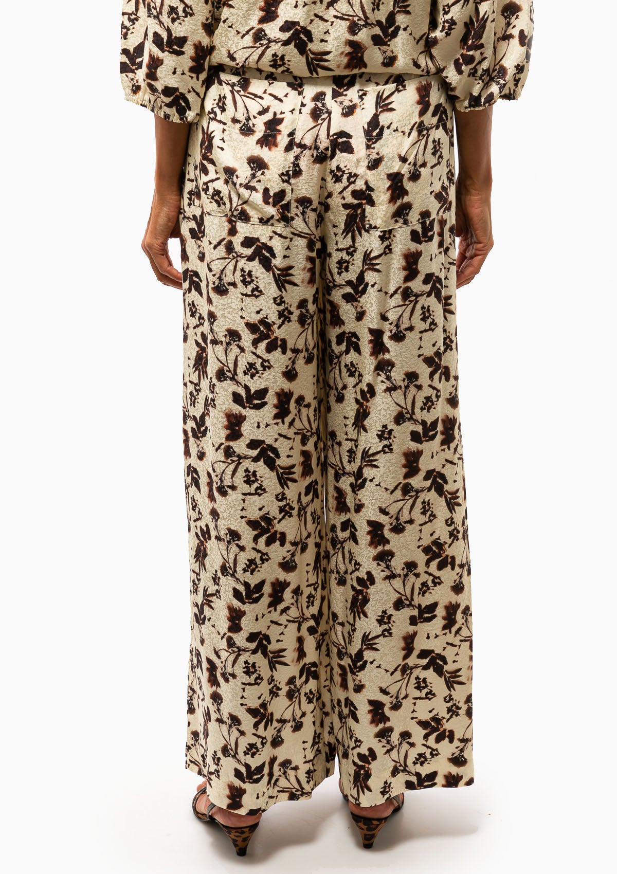 Silk Jacquard Trapeze Pant | Cream Flower