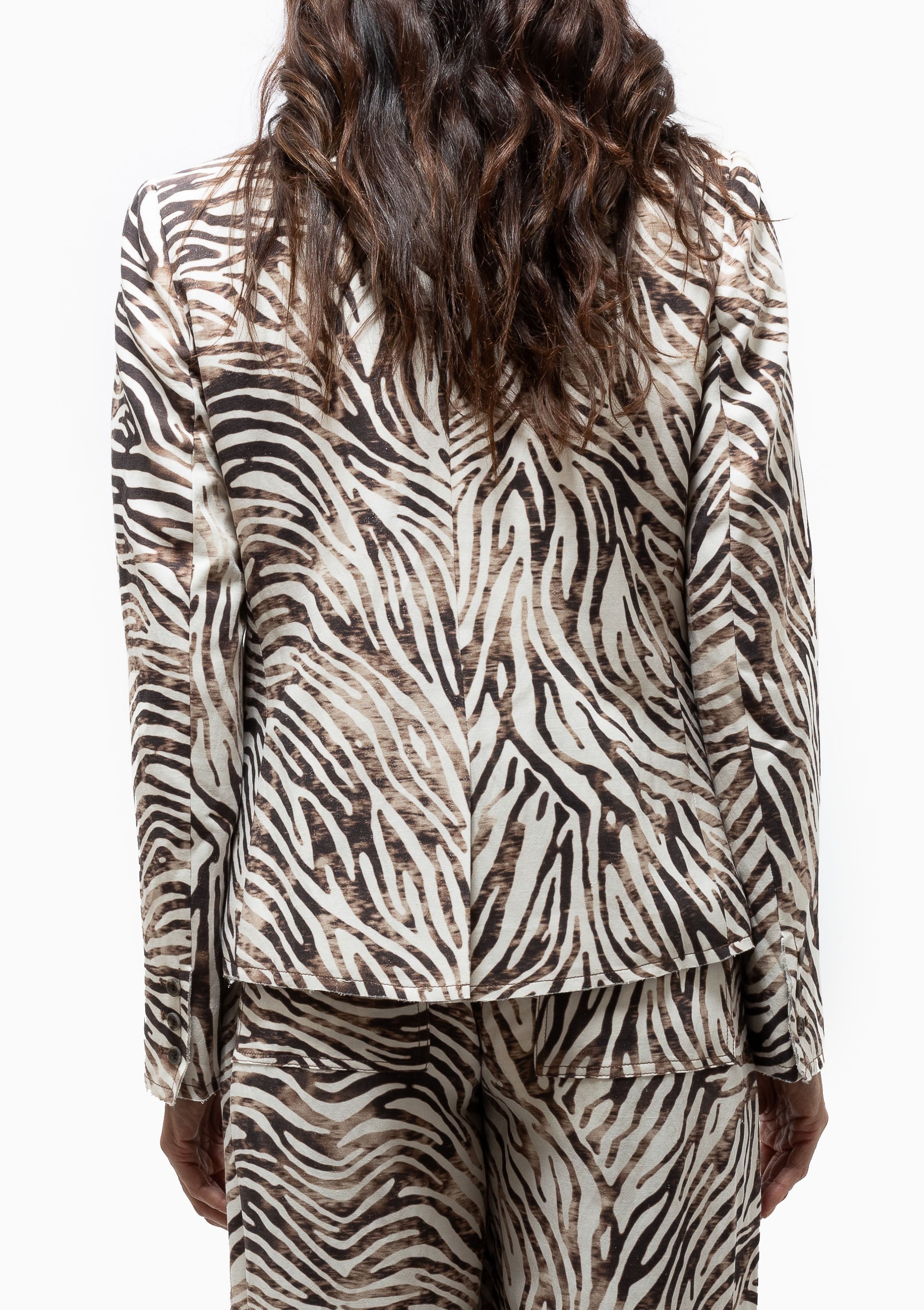 Silk Linen Print Pico Blazer | Brown Zebra