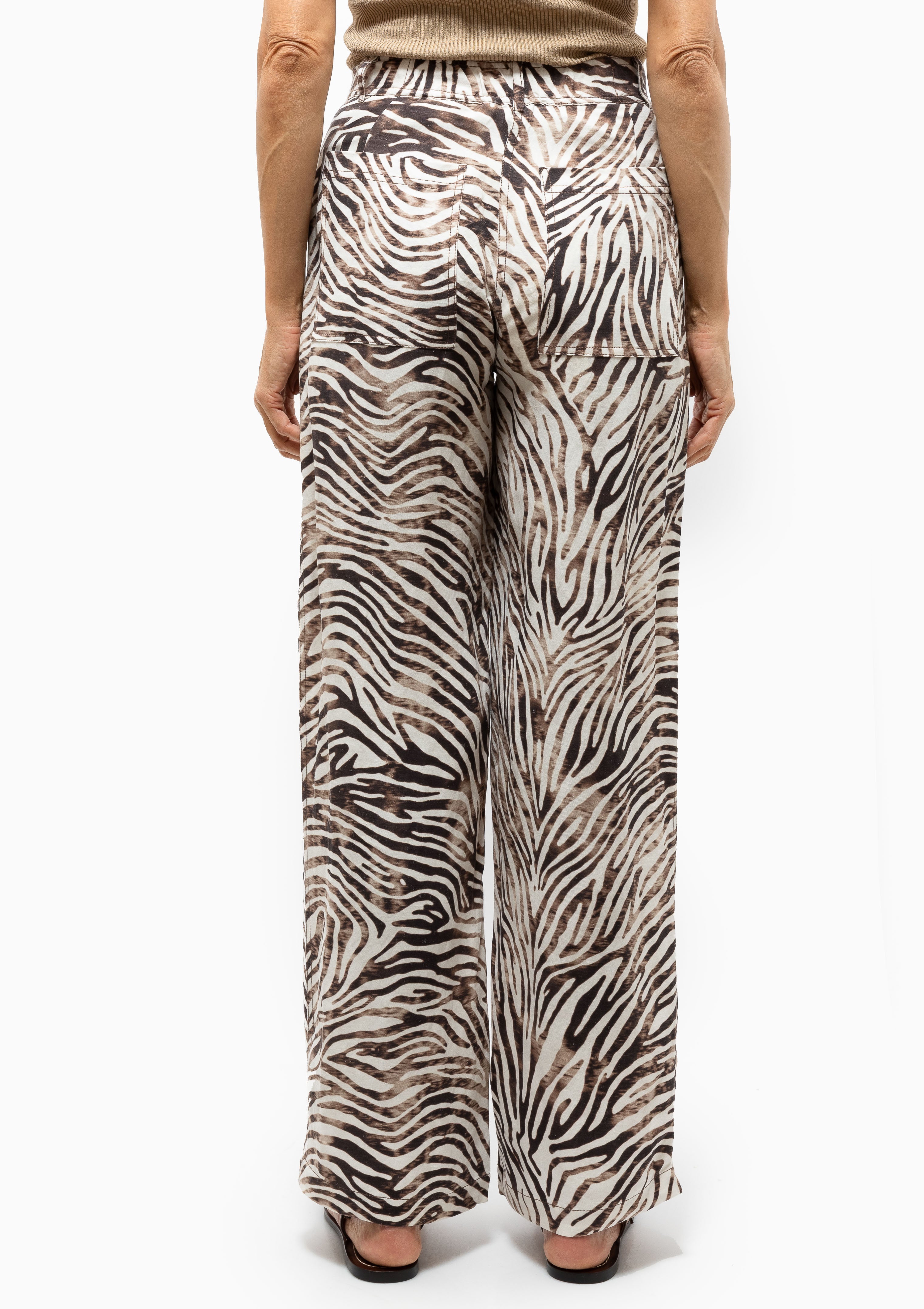 Silk Linen Print Pico Pant | Brown Zebra