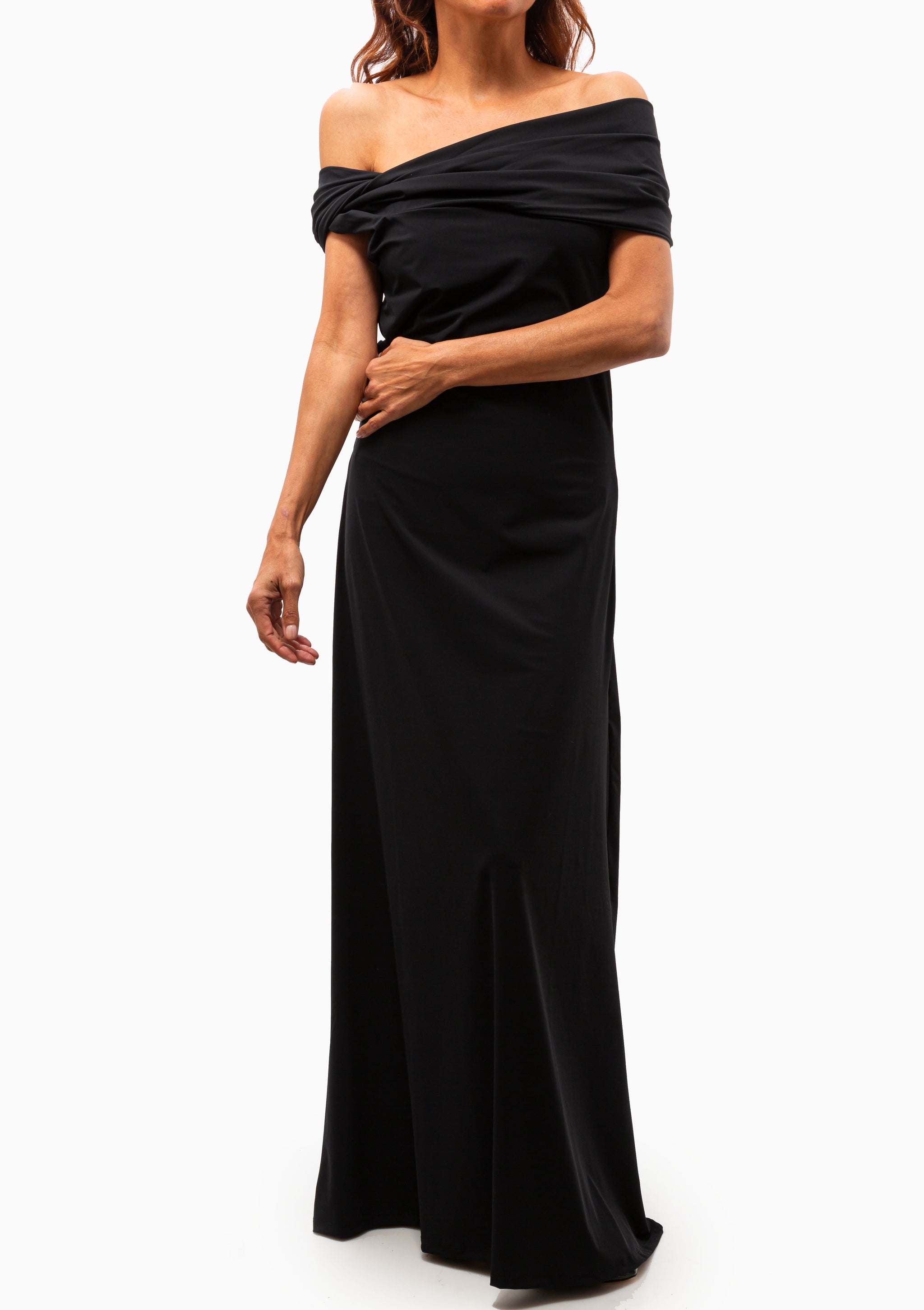 asymmetrical shoulder dress Asymmetric one-shoulder split slim knit long dress - Dark Brown