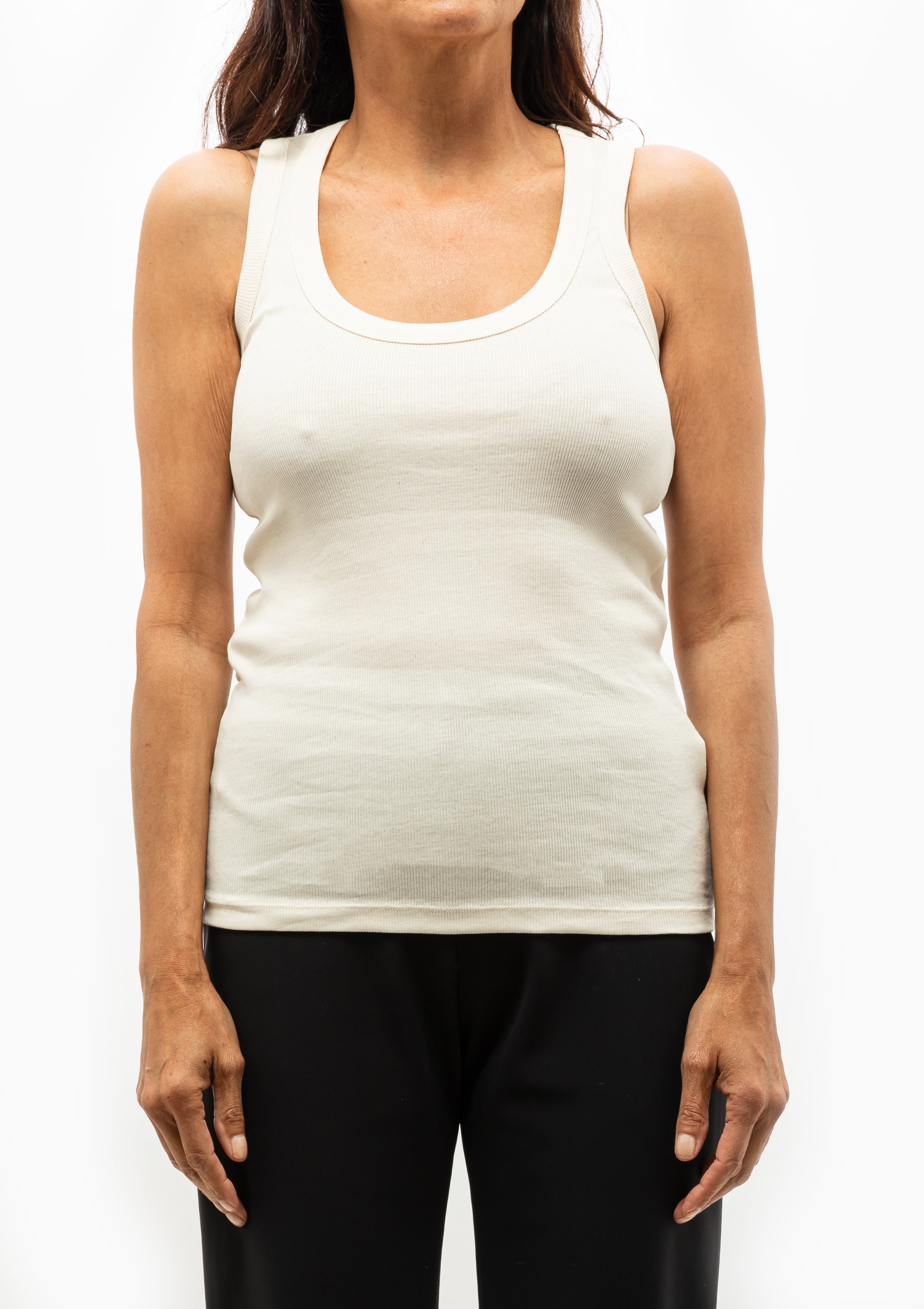 Fine Rib Scoop Neck Top | Cream