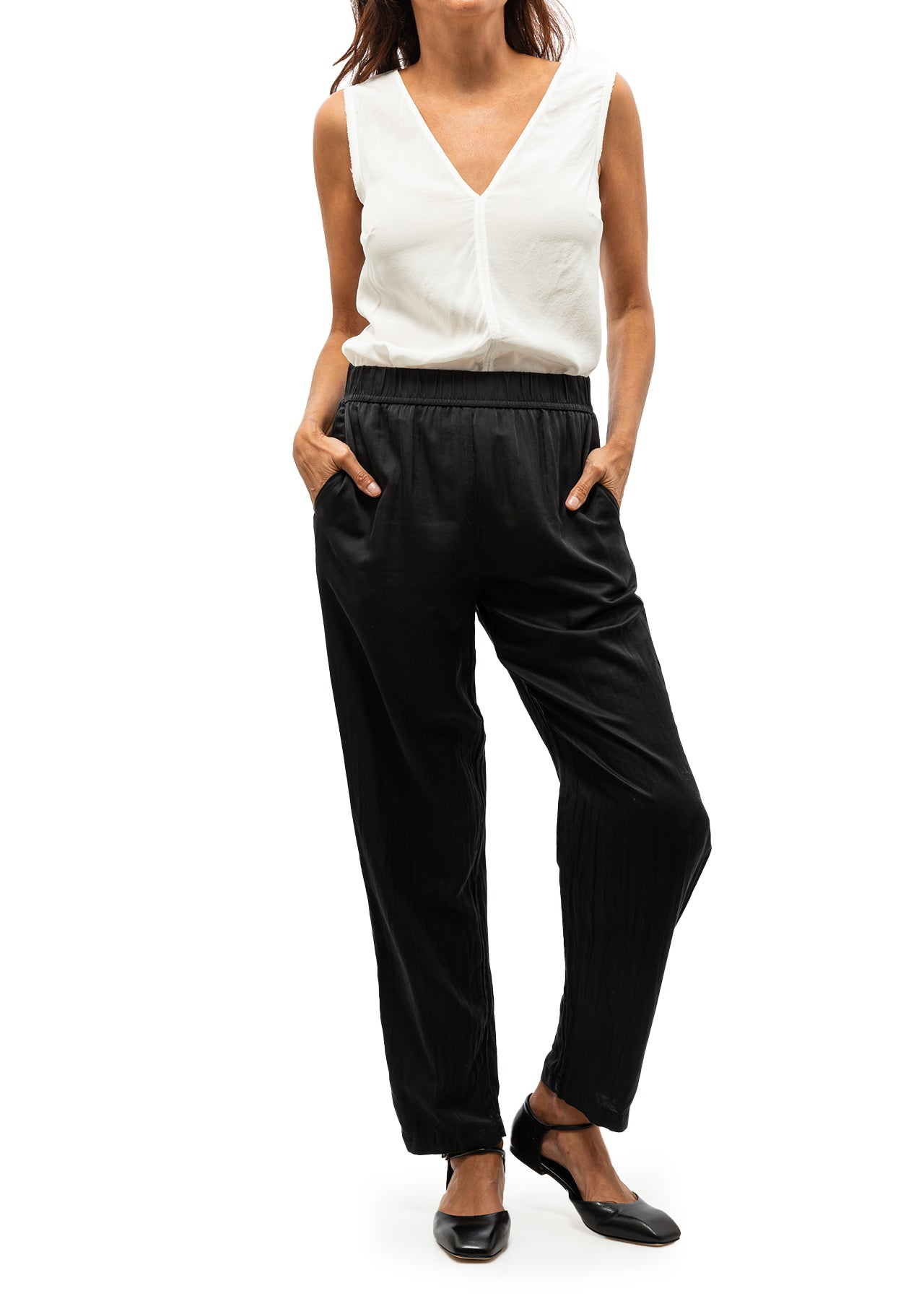 Solid Silk Fez Pant | Black