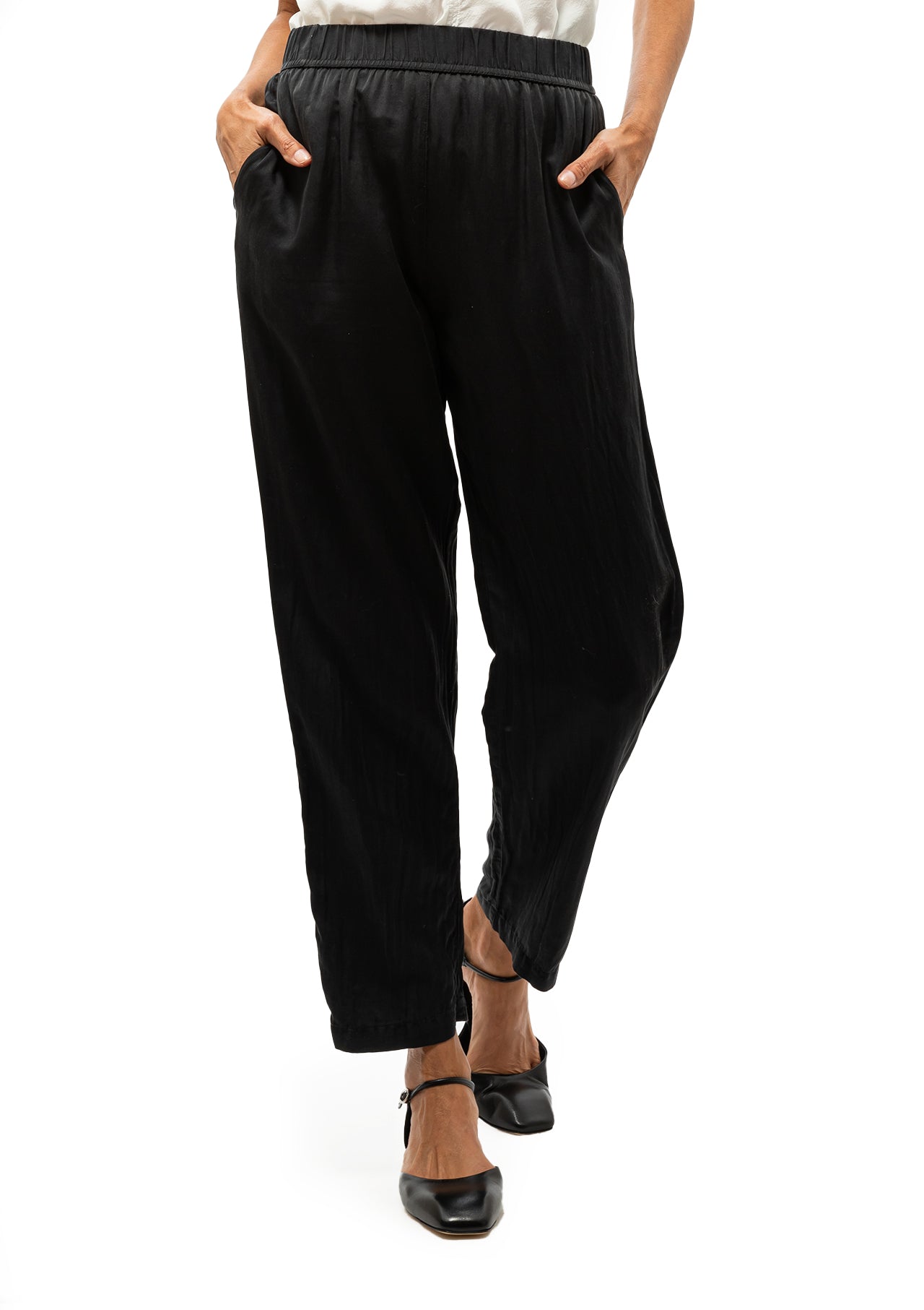 Solid Silk Fez Pant | Black