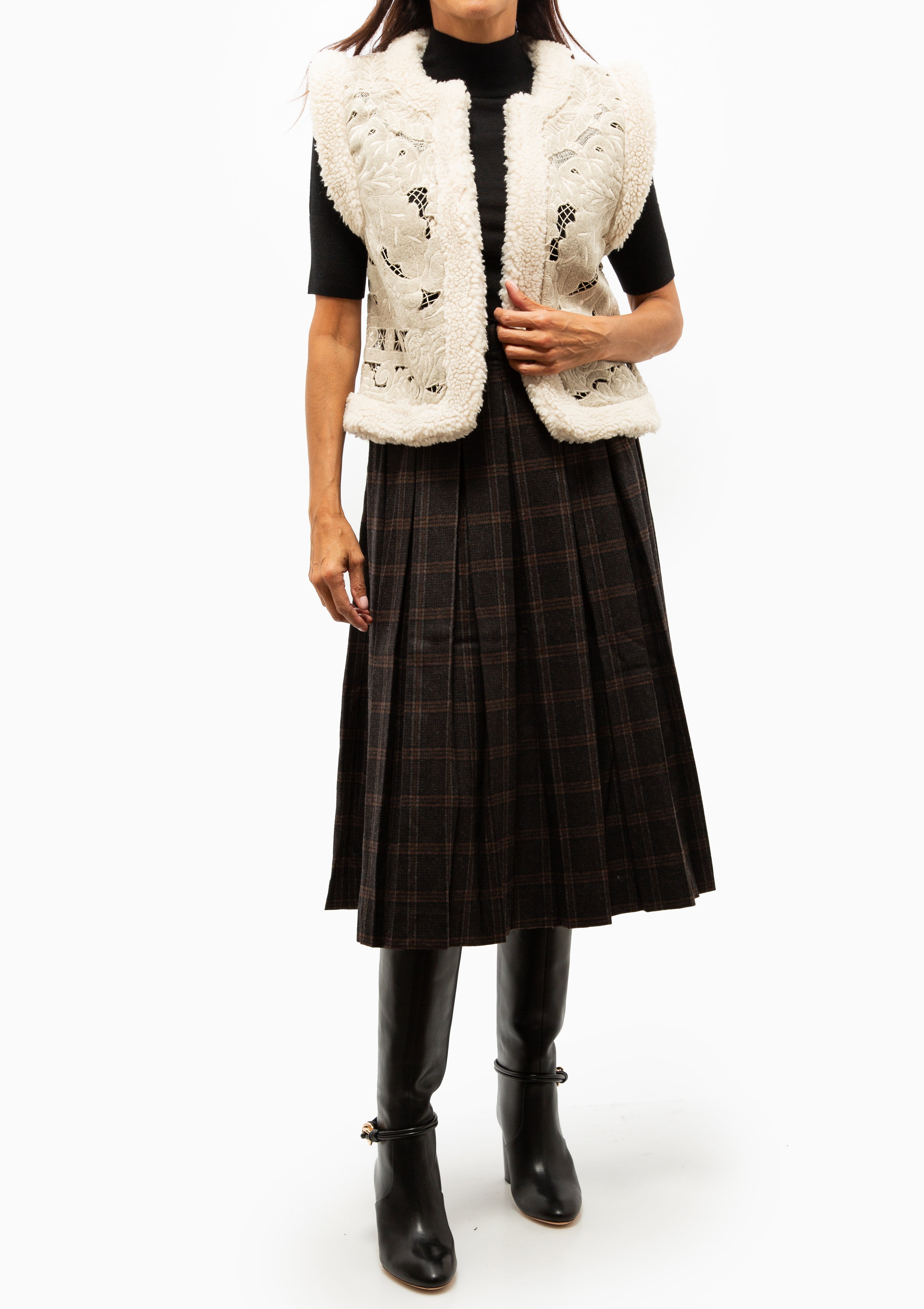 Ceci Embroidery Felt Vest | Oatmeal